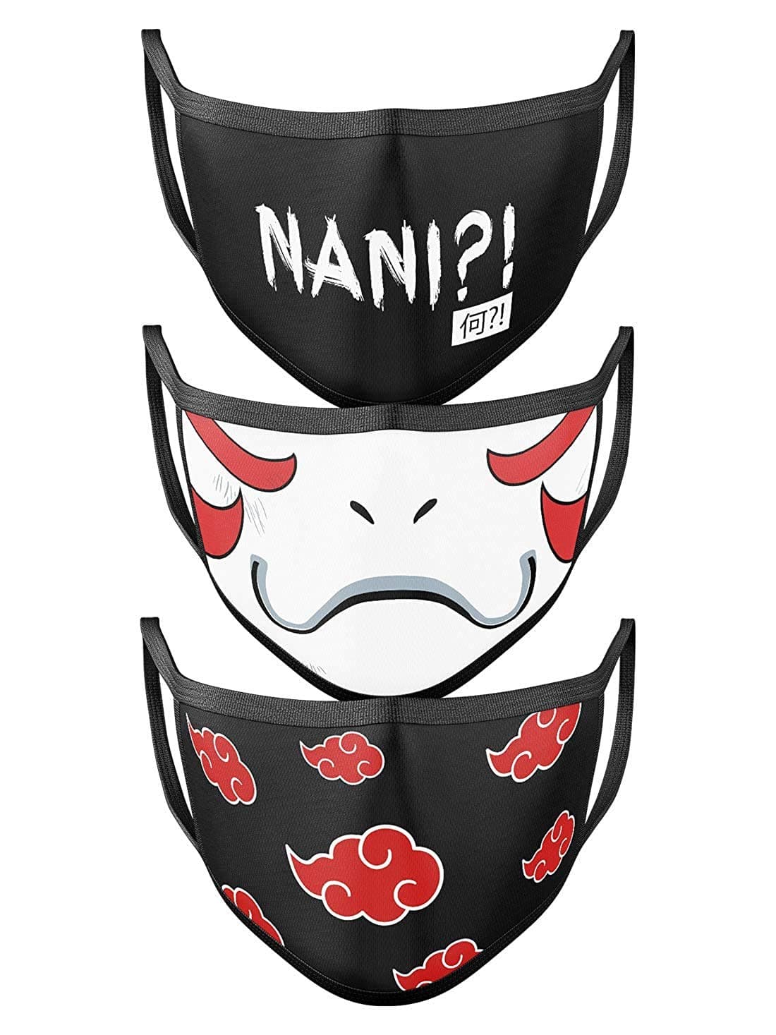 Nani Kakashi Akatsuki Anime Printed Mask - Free Size Reusable Cotton Washable Face Mask (Pack of 3 Pieces)