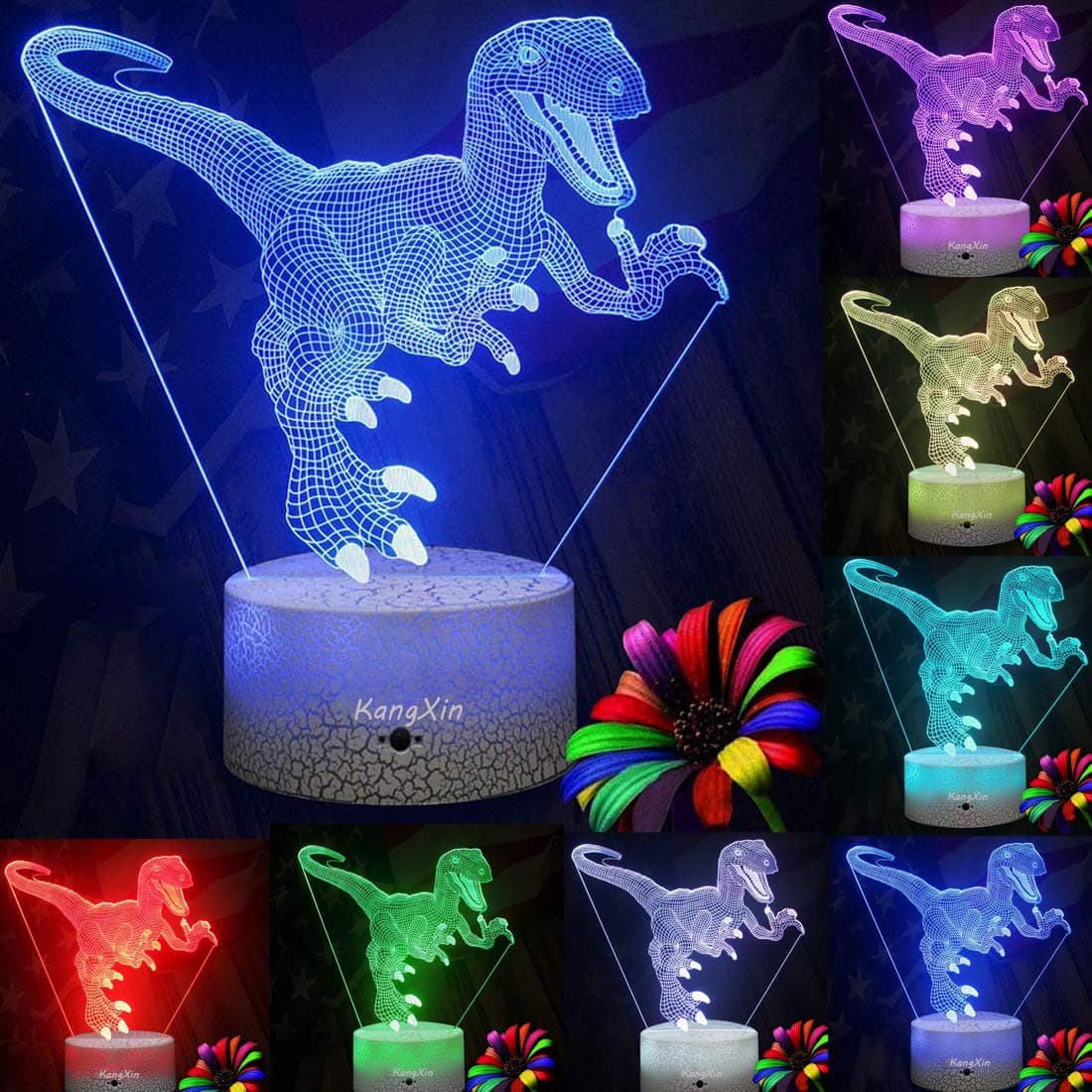 KangXin Dinosaur 3D Night Light Decorative Dinosaur LED Desk Lamp for Kid's Room Bedroom Nursery Dinosaur Theme Toys Christmas Birthday Gifts for Boys Kids Dinosaur Supplies for Party Home Decor