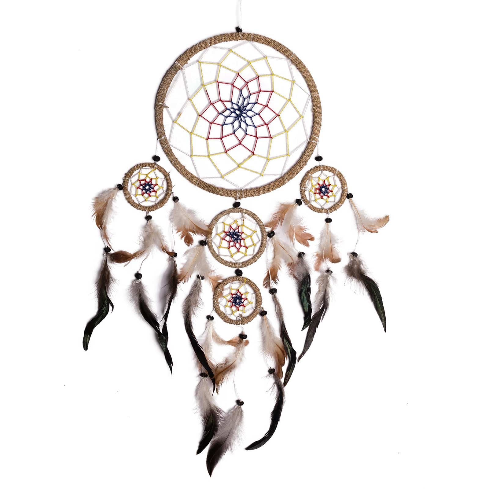 Indian Dream Catcher with Coloured Net and Multi Coloured Feathers 35 x 60 cm