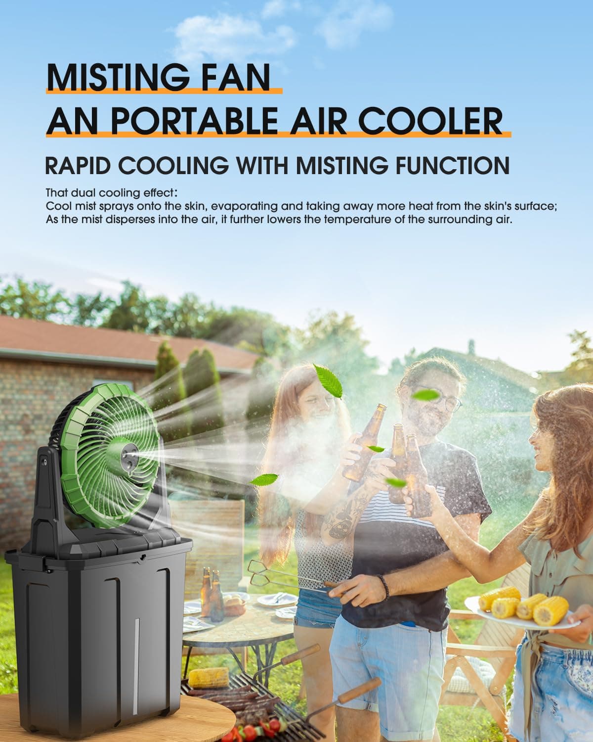 Portable 9L Bucket Misting Fan,3 Large Spray Outlets Floor Mist Desk Fan,Mister Fans for Outside, Patio,Home,Camping,Work.