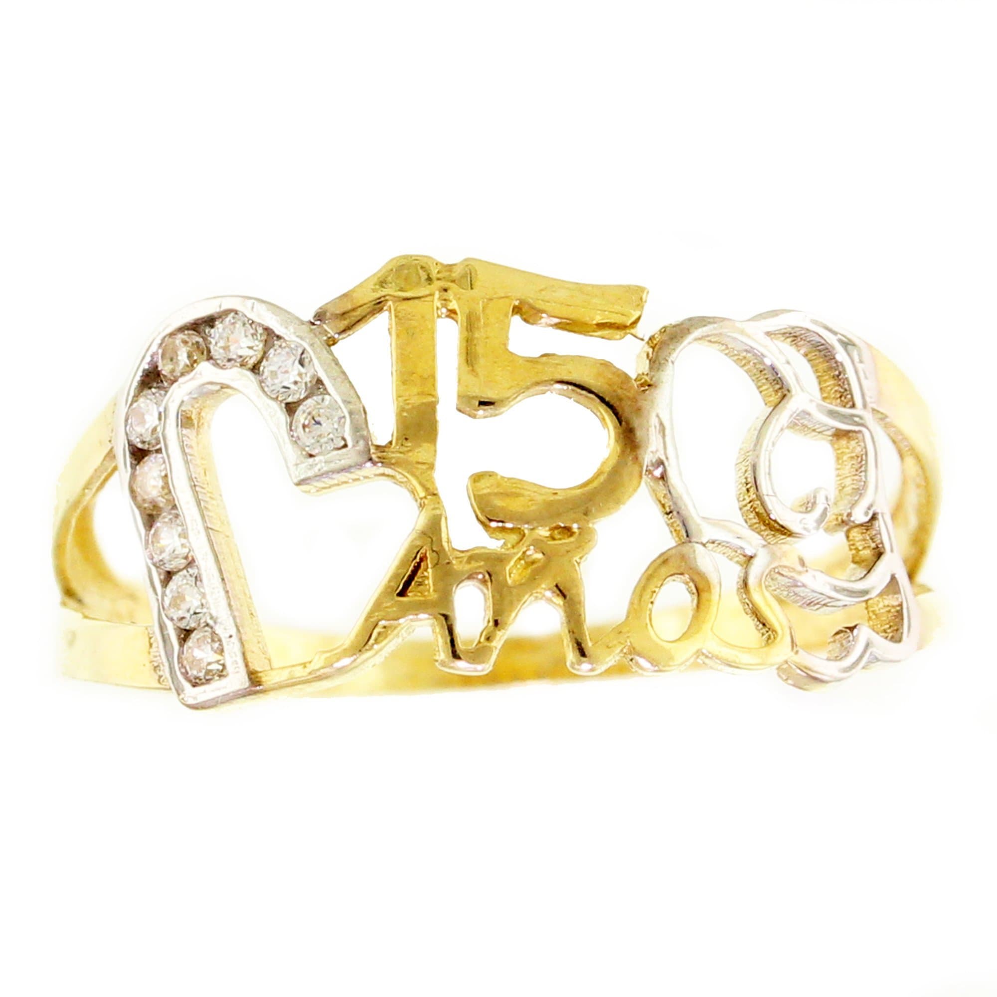 awatch4everyone 14K Yellow Gold Two Tone Quinceanera Heart Design with CZ