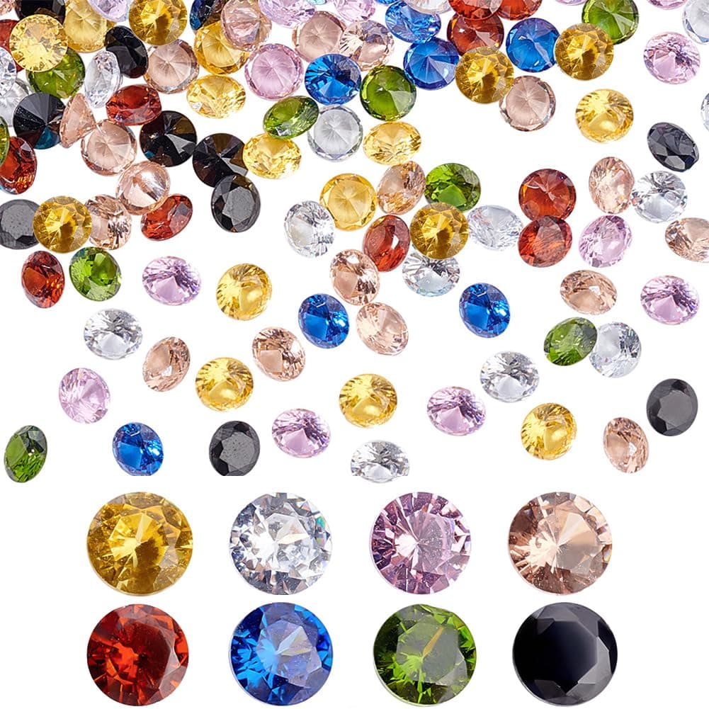 PH PandaHall 400pcs 5mm Cubic Zirconia Stone 8 Colors Round Faceted Rhinestone Diamond Stones Gems Gemstone Loose CZ Stones for Ring Earring Bracelet Pendant Jewelry Art Craft Making