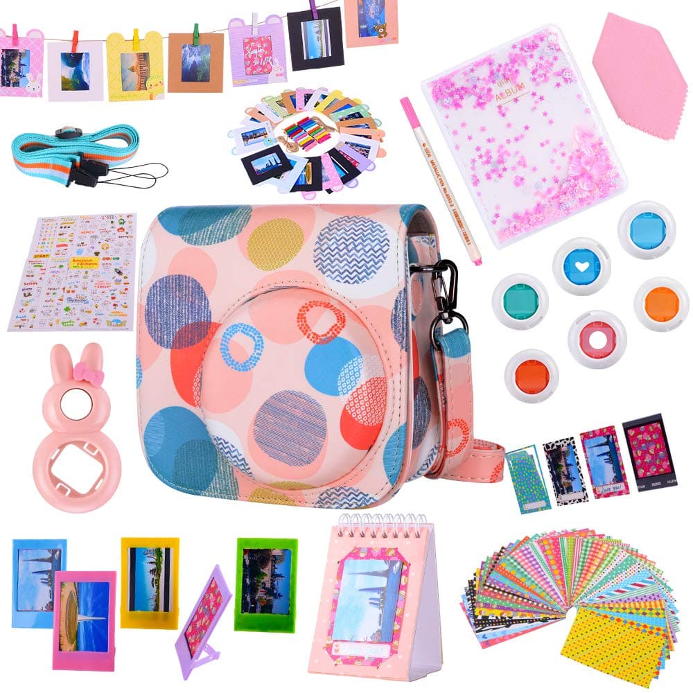 Tiessic Instax Mini 9 Accessories Bundles Compatible with Fujifilm Instax Mini 9 Mini 8 Mini 8+ Camera with Mini 9 Case,64 Photos Mini Photo Album,etc.(Foam,14 Items)
