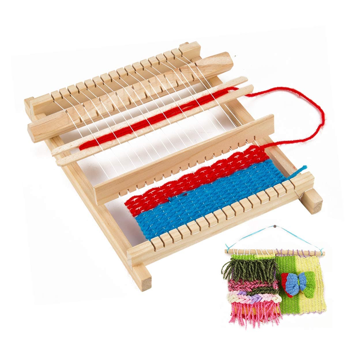 Weaving Loom Kit for Kids DIY Weaves Craft, Small Wooden Waving Loom Frame 6.5 by 7.5 Inches