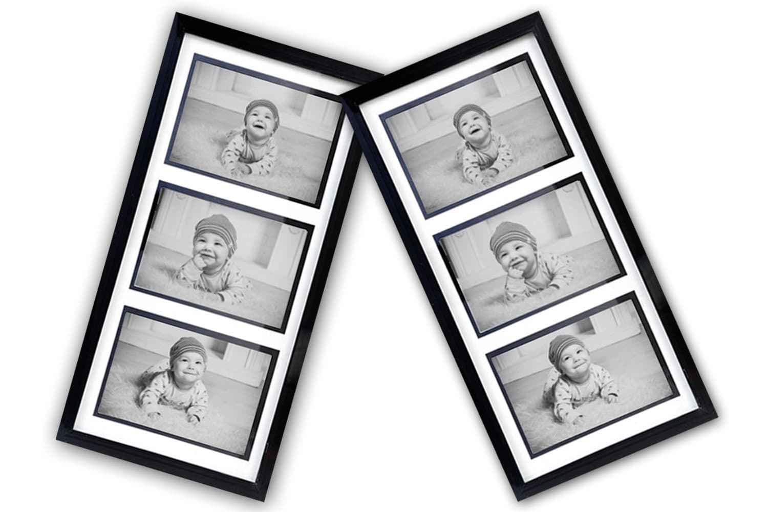 Collage Three Picture Frames 2 PACK 4x6 inch Affordable Picture Frames Black Color, Glass Front Cover Vertical or Horizontal Display, Easy to hang with no Hardware to (Black, 3 - 4x6-in.)
