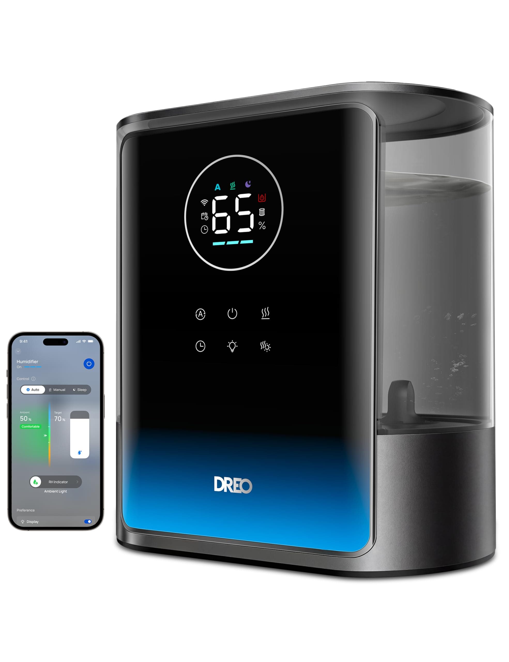 DREO 8L Smart Humidifiers for Bedroom 600ft², 80H Runtime Warm&Cool Supersized Mist Humidifier for Large Room Indoor, Quiet Whole House humidifier for Baby, Plants, with Alexa/Google, Black, HM717S