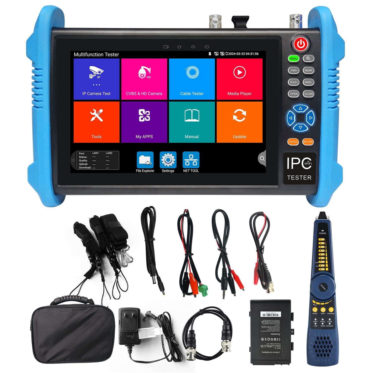 Upgraded 8K IP Camera Tester, WANLUTECH CCTV Tester 7inch Touchscreen 8MP TVI CVI AHD CVBS Camera Test 90W PoE Power Cable Tracer RJ45 Cable TDR Test SFP Network Tools WiFi HDMI VGA (IPC-9800CADH Pro)