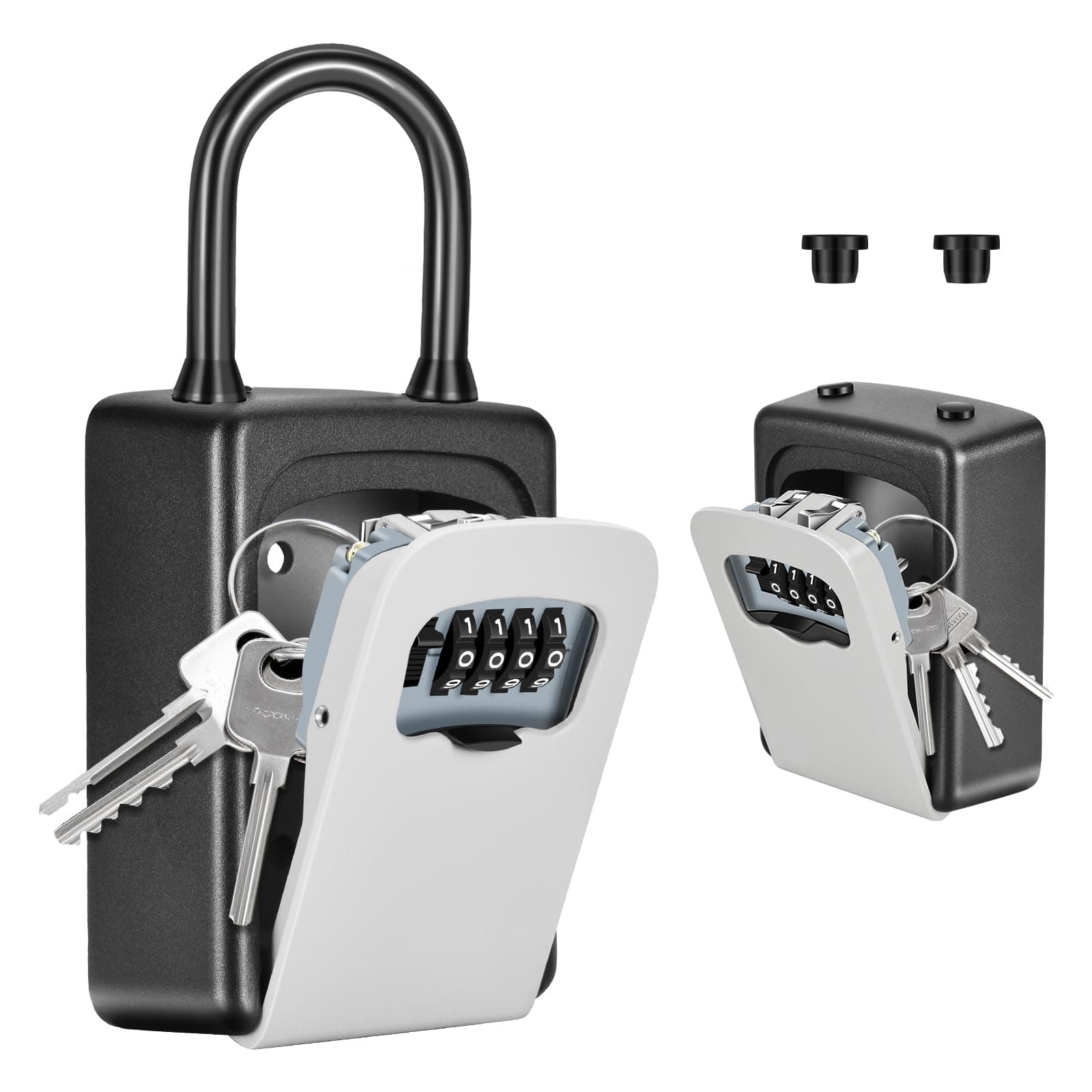 - Portable Key Lock Box, Upgrade Clearly Visible Numbers, Lock Box Wall Mounted for House Key, 5 Key Capacity, Weatherproof Resettable Code (1 Pack, Gray)