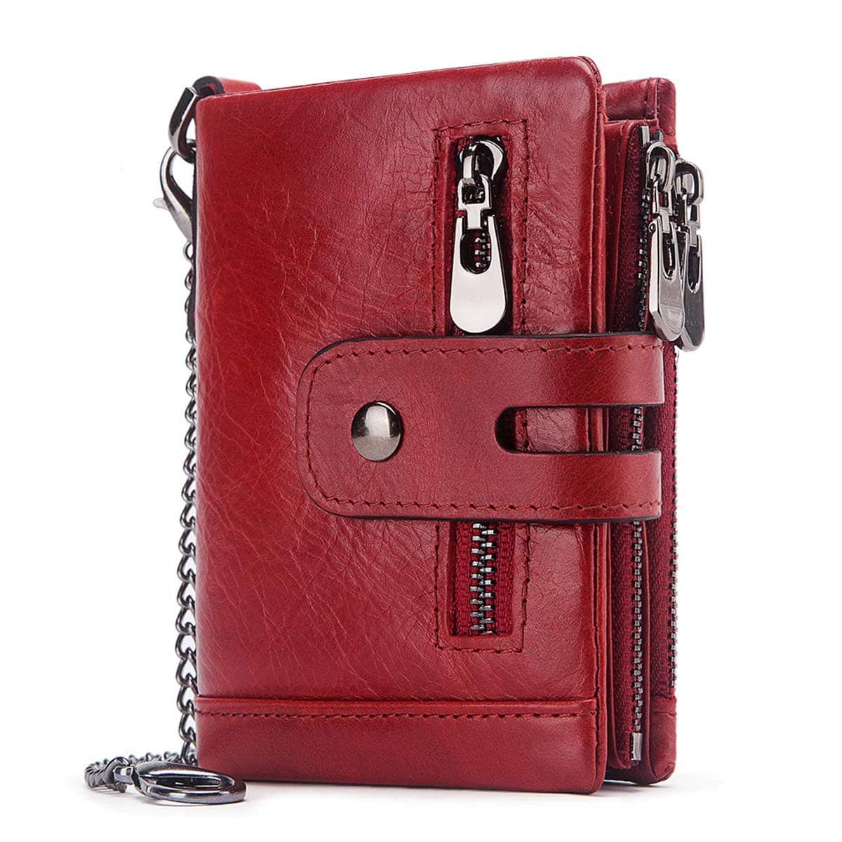 – Ladies Leather Purse RFID Blocking Women's Wallet Multiple Compartment Zipper Coin Purse and 16 Card Slots Bifold Leather Lady Wallet with Chain,Small Womens Purses Leather