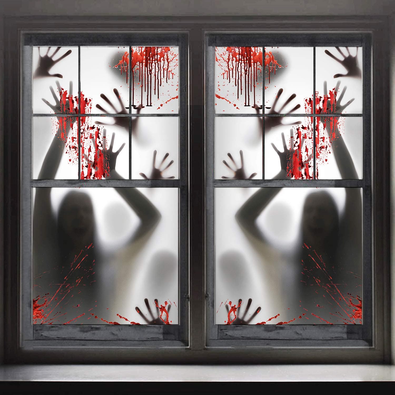 2PCS Halloween Haunted House Decoration Window Door Cover, Scary Zombie Hands Halloween Window Cling Poster, Creepy Garage, School Dormitory, Outdoor/Indoor, Skeleton Door Decoration