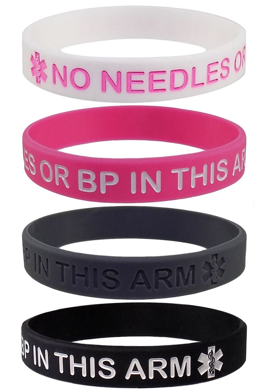 Lymphedema Alert NO NEEDLES OR BP THIS ARM Silicone Bracelet Wristbands