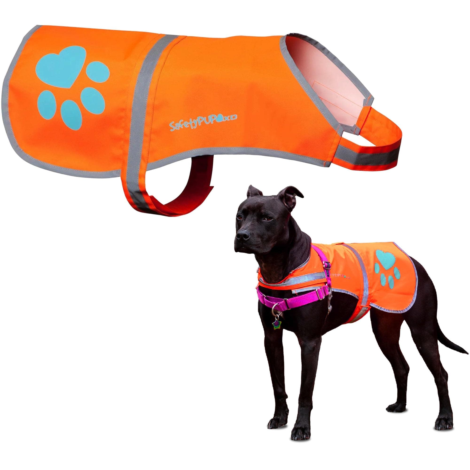SafetyPUP XD Reflective Dog Vest. Hi-Visibility, Fluorescent Blaze Orange Dog Vest Helps Protect Your Best Friend. Safeguard Your PUP from Motorists & Hunting Accidents, On or Off Leash (Large)