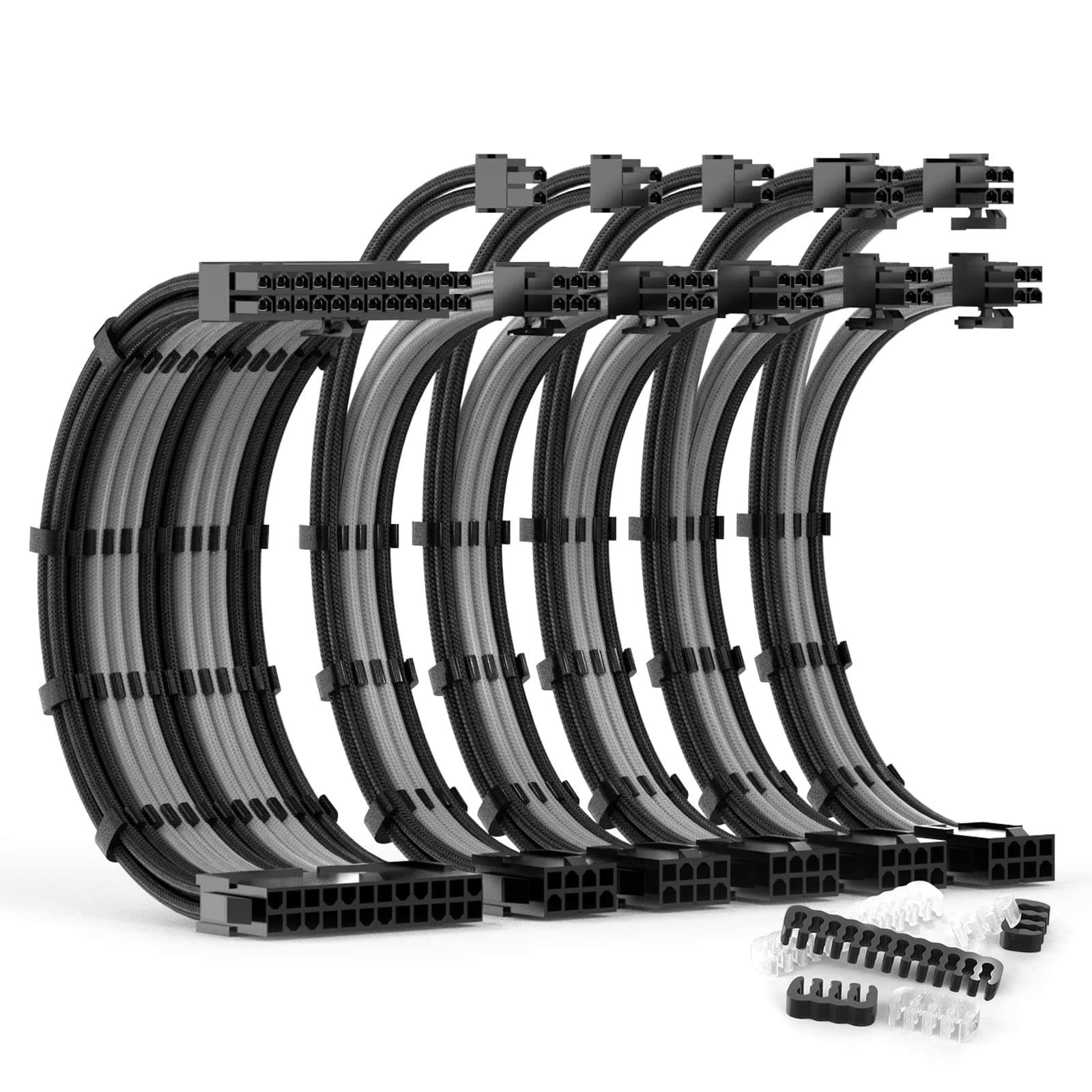 PSU Cable Extension Kit 30CM Length with Two Sets of Cable Combs,1x24Pin/2x8Pin(4+4)/3x8Pin(6P+2P) PC Sleeved Cable for ATX Power Supply (Black/Gray), A-11