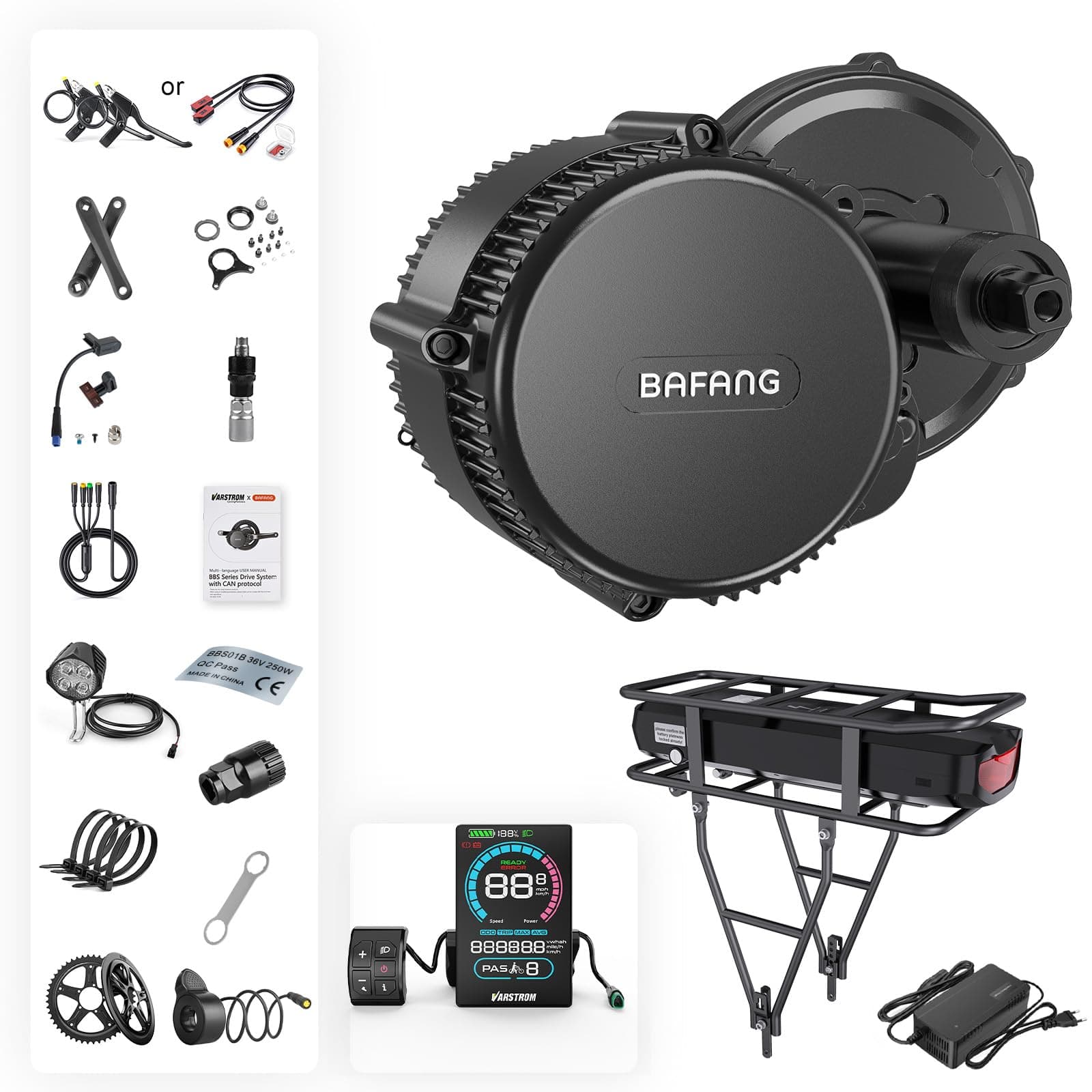 750W 500W 1000W Mid Drive Kit with Battery(Optional) :Bafang BBS HD Ebike Conversion Kit with Display,48V/52V 8Fun Electric Bike Conversion Kit for Moutain Road Bike