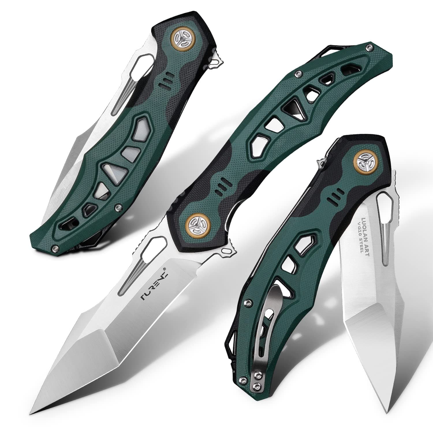 TURENZ high hardness sharp folding pocket knife, 3.7in vg10 steel blade, inlaid G10 handle, lining lock, titanium clip, EDC flipper utility knife, used for hunting, camping, hiking and fishing