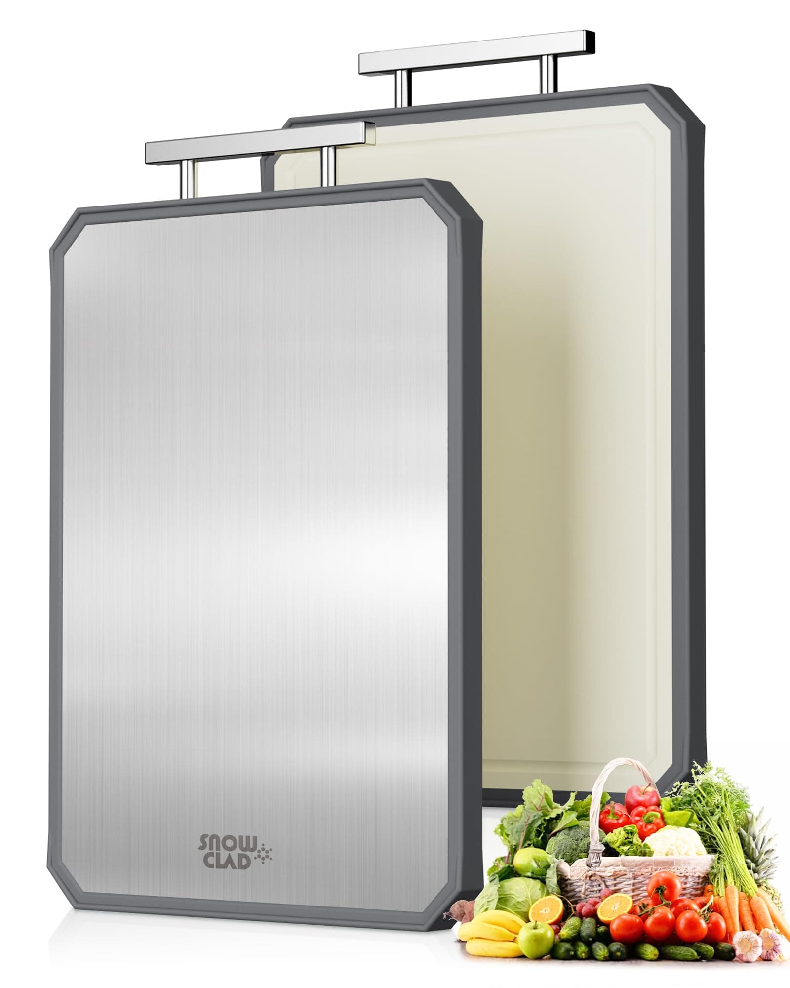 Stainless Steel Cutting Board, Double Sided Meat Cutting Board for Kitchen, Large Stainless Steel/Wheat Straw PP Meat Cutting Board, Dishwasher Safe, Non-Toxic Cutting Board, 16 x 12 Inches