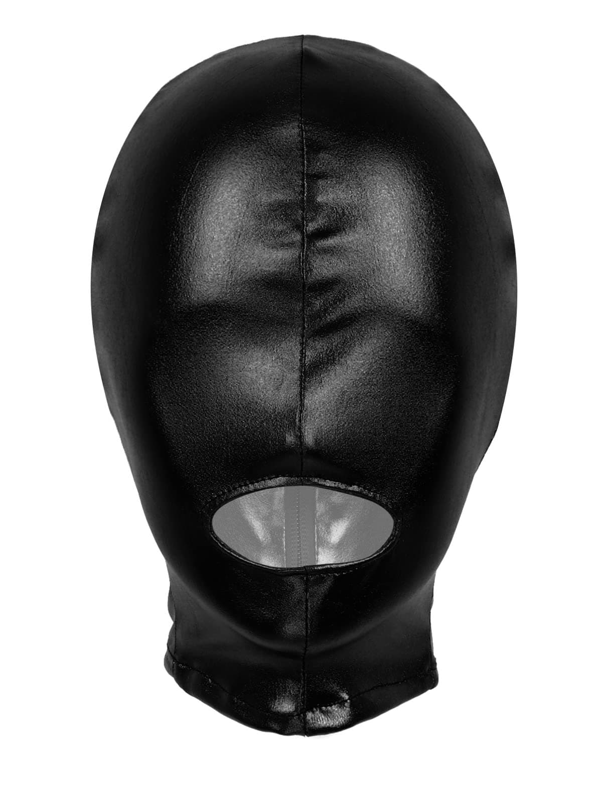 dPois Unisex Latex Shiny Metallic Opened Mouth Show Eyes Face Mask Cosplay Costume Hood Headgear