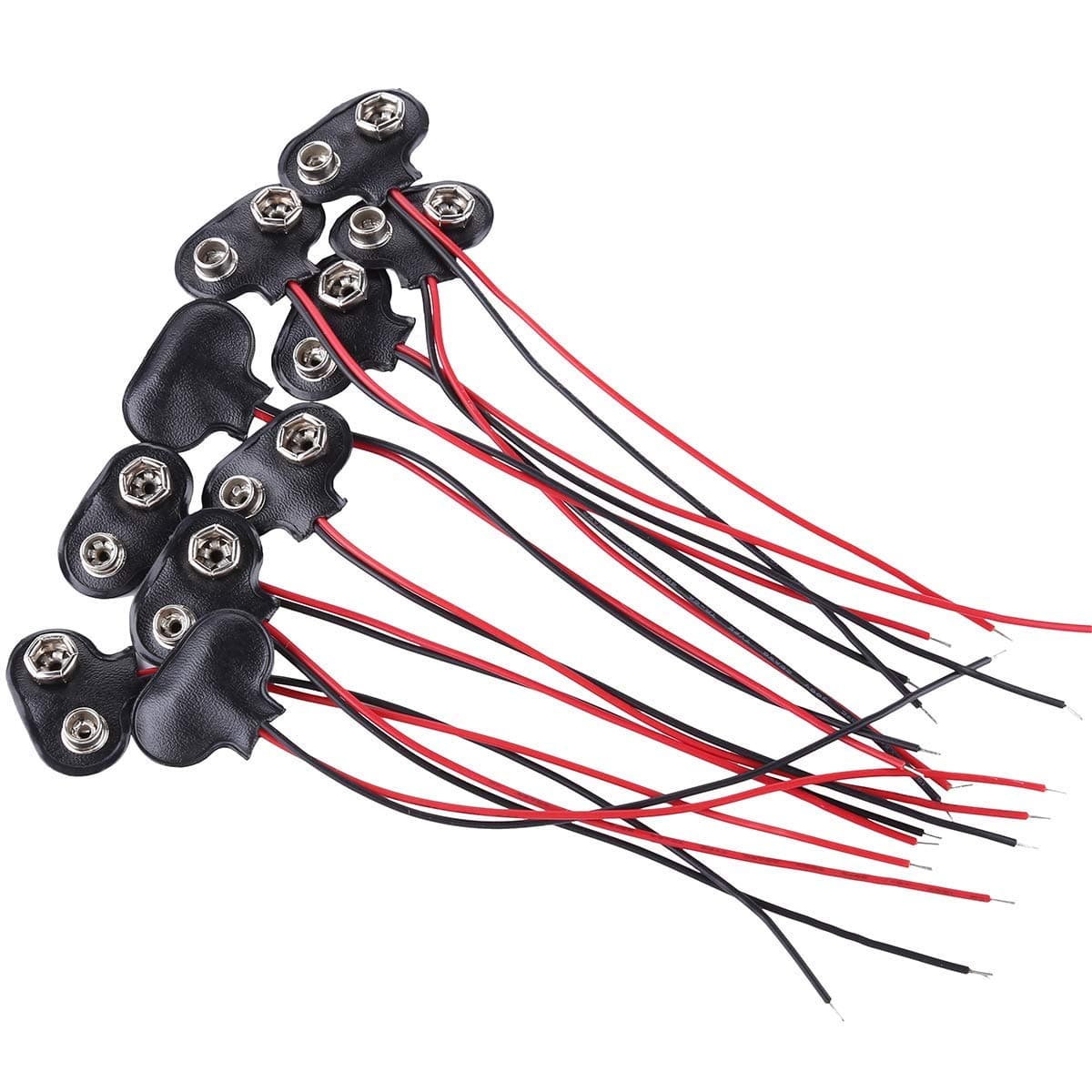 10 Pack 9V Battery Clip Connector, T Type Faux Leather Long Cable Housing Connection
