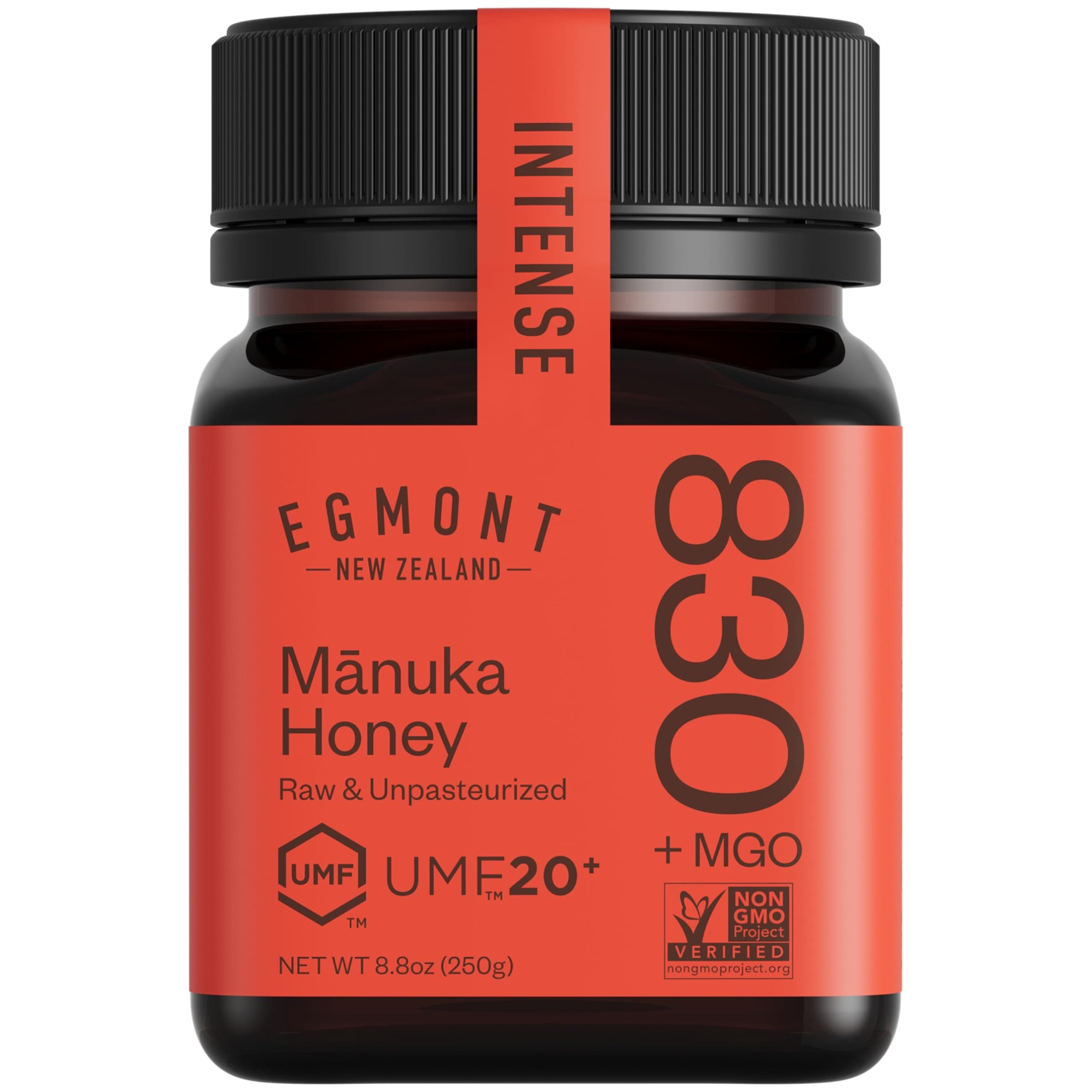 Egmont Honey Manuka Honey UMF 20+ MGO 830+ | 8.8 oz (250 g) | 100% Pure Authentic New Zealand Honey, UMF & MGO Certified, Non-GMO, Kosher, Traceable, Recycled Jar, Immune Support