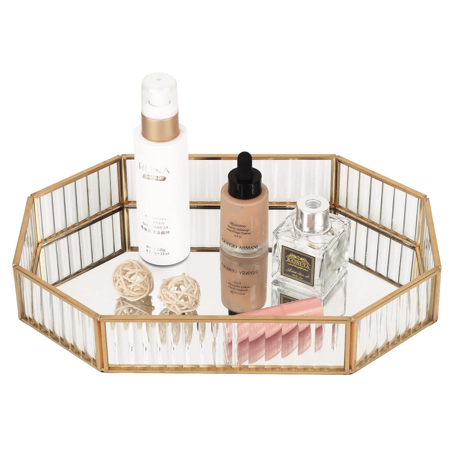 K COOL Metal Decorative Tray Mirror, Gold Mirror Tray Perfume Tray Mirror Vanity Tray Dresser Tray Jewelry Glass Perfume Organizer Makeup Tray Cosmetic Tray Storage Tray for Vanity Dresser Bathroom(L)