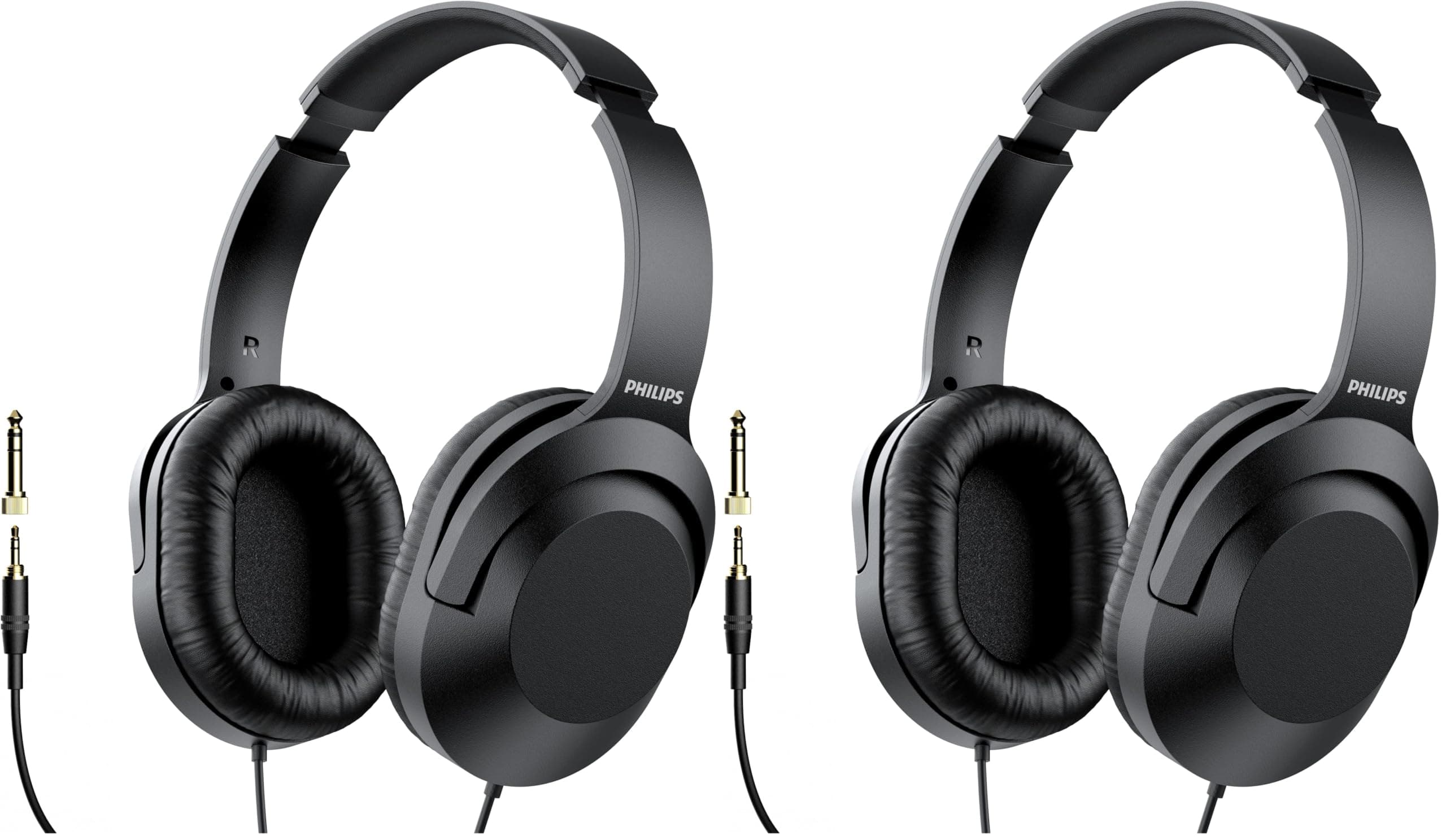 PHILIPS Over Ear Wired Stereo Headphones for Podcasts, Studio Monitoring and Recording Headset for Computer, Keyboard and Guitar with 6.3 mm (1/4") Add On Adapter (Pack of 2)
