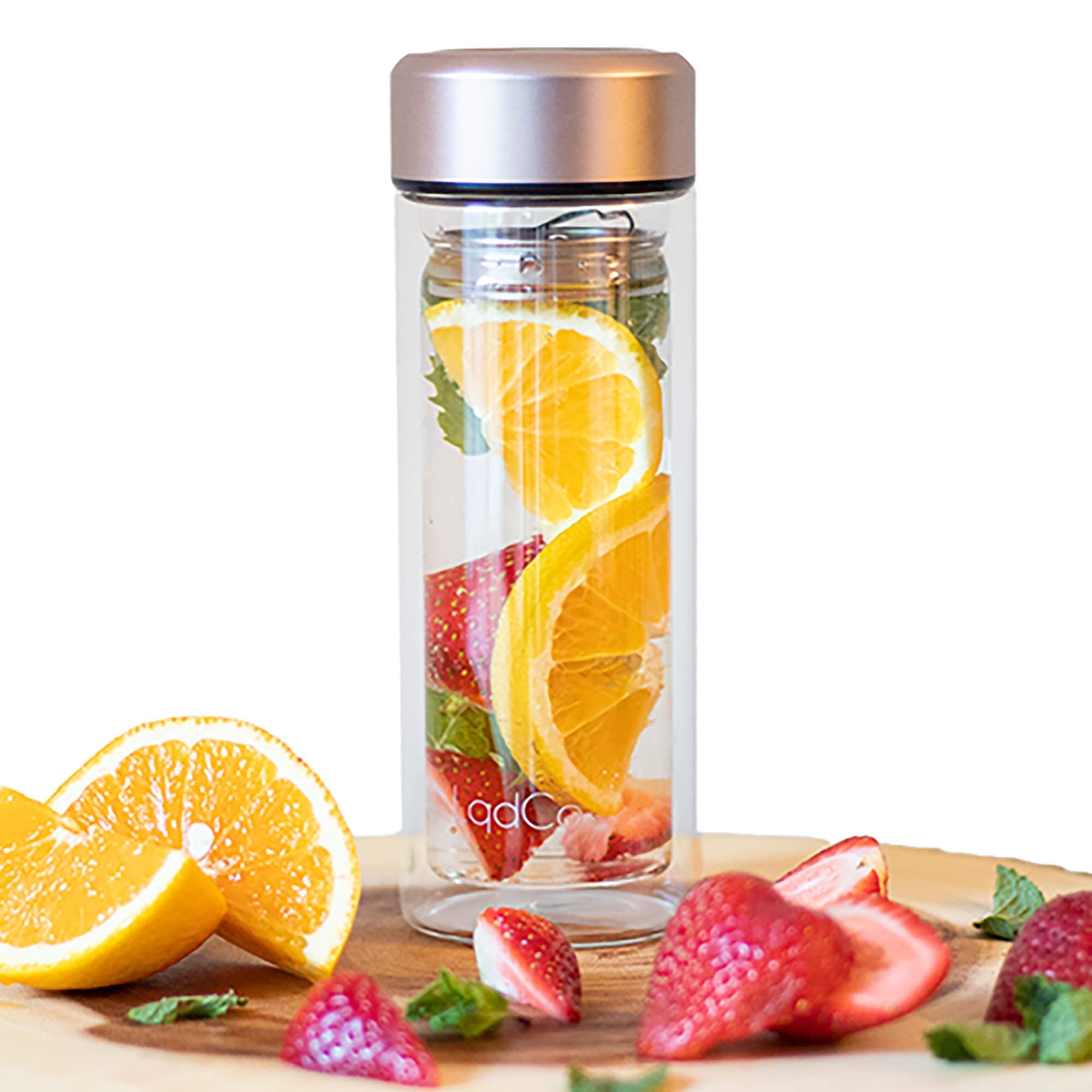 Light weight Double Glass Wall Bottle with Removal Infuser Basket. Double Walled Vacuum Insulated Tea Cup.