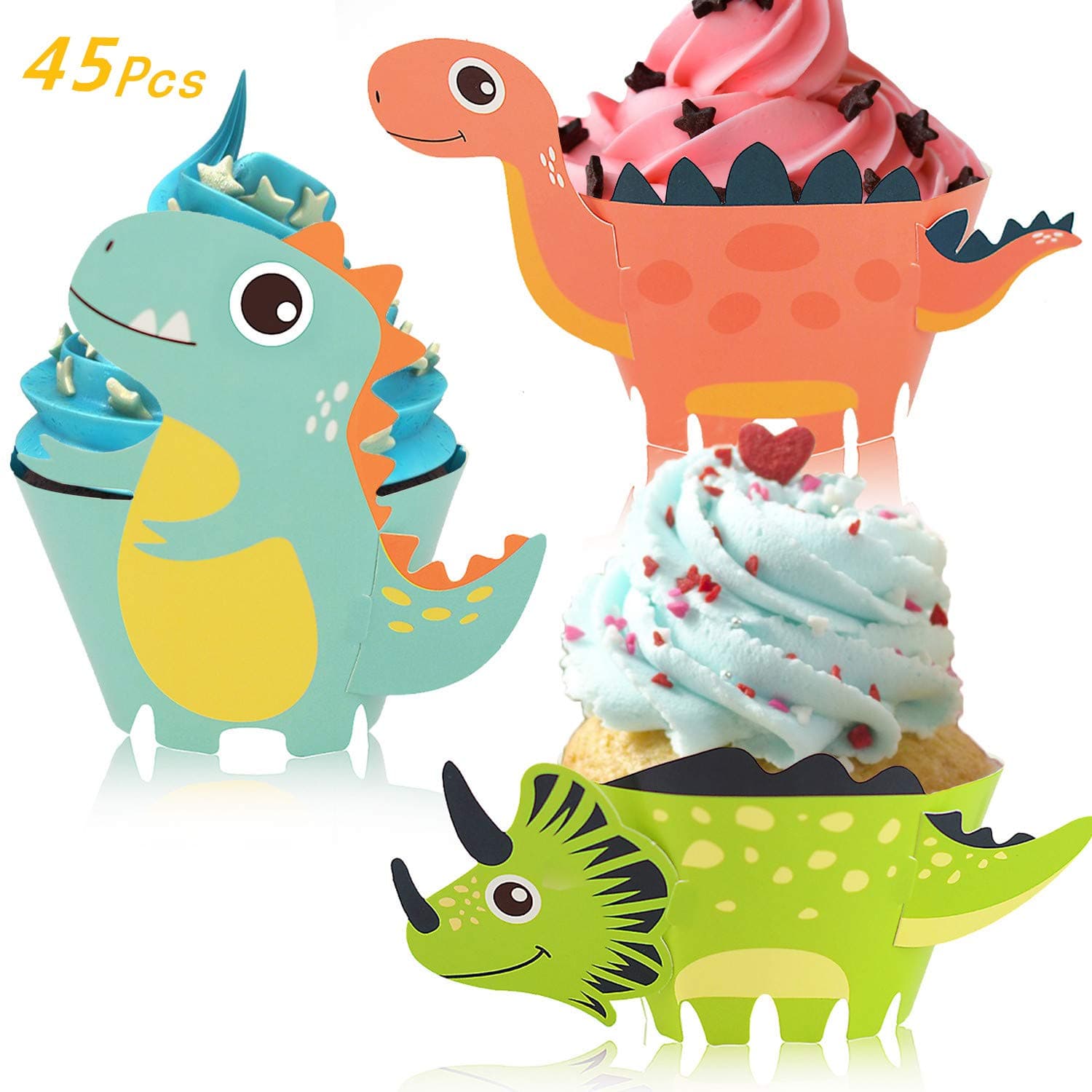 45 Pcs Dinosaur Cupcake Wrappers Toppers Set, Little Dino Cupcake Toppers Cake Table Decorations Party Supplies for Boys Kids Birthday Party Decor Favors-Jurassic