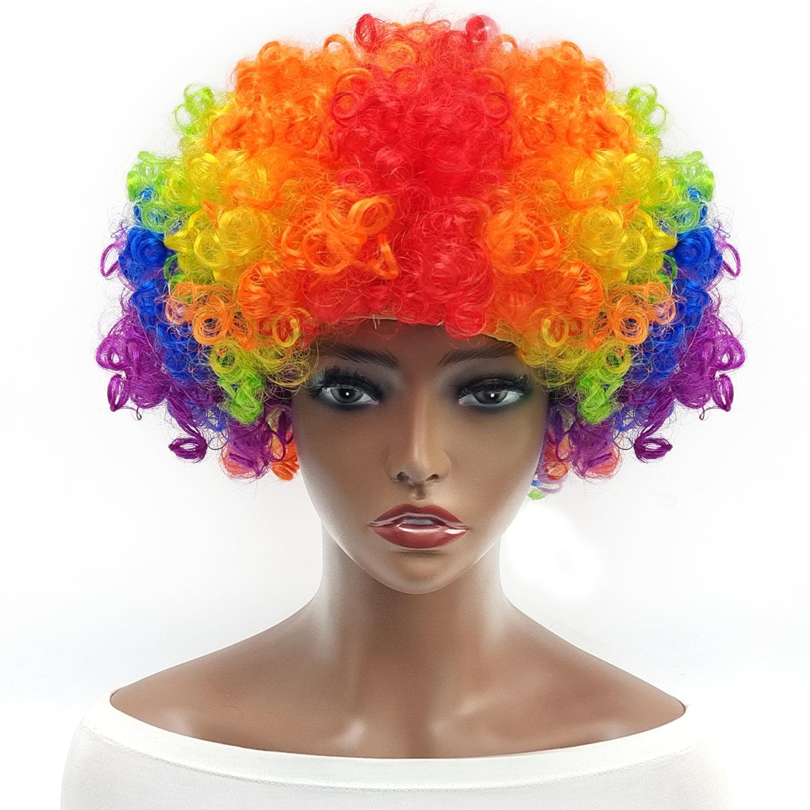 Everfun Fluffy Afro Short Curly Wig for Women Men Cosplay Anime Party Christmas Halloween Fancy Funny Clown Wigs Synthetic Hair (Rainbow)