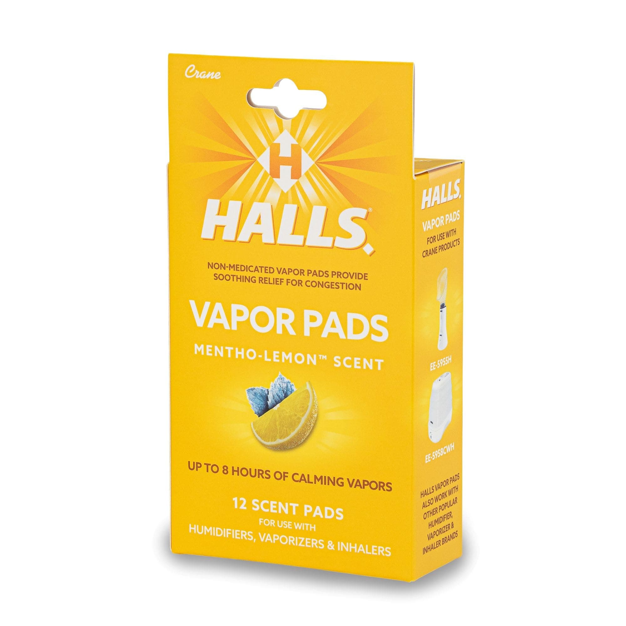 Halls® Scented Vapor Pads, HSA Eligible Vapor Pads – 12 Count Mentho-Lemon Yellow – Up to 8 Hours of Soothing Vapors – for Use with Humidifiers, Steam Inhalers & Vaporizers