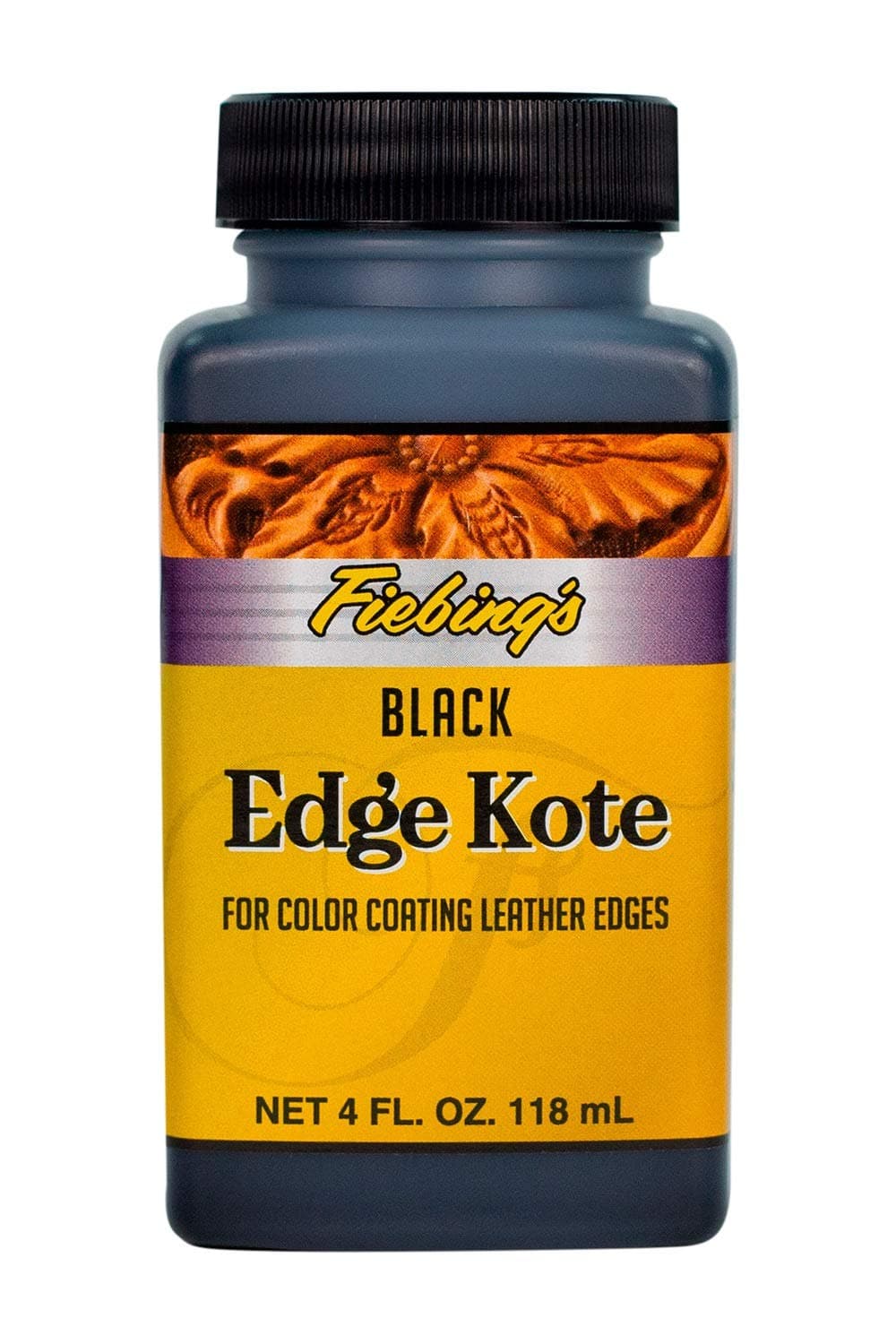 Edge Kote (4oz) - Black - Flexible, Water Resistant Coating for Leather Edges, Medium Gloss - for Color Coating and Protecting Edges of Leather Shoes, Crafts and Furniture