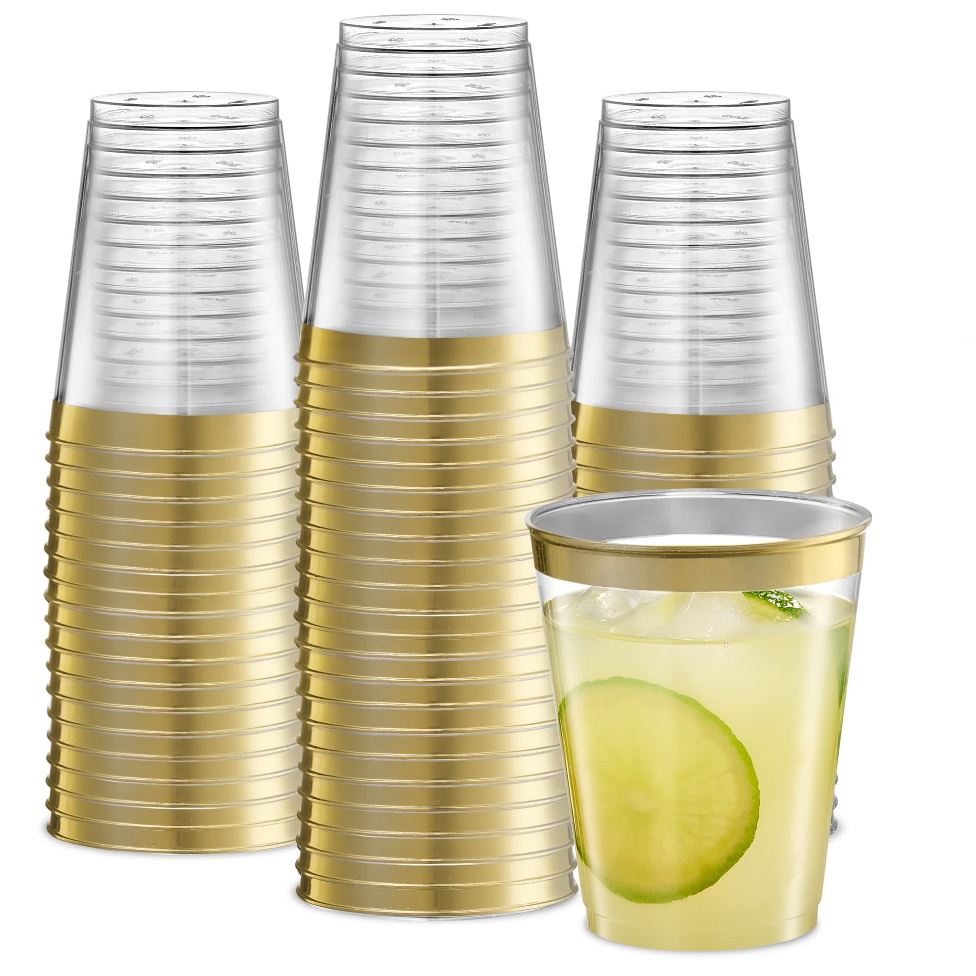 PLASTICPRO Disposable 8 oz Crystal Clear Plastic Tumblers With Gold Rim for Party's & Weddings pack of 50