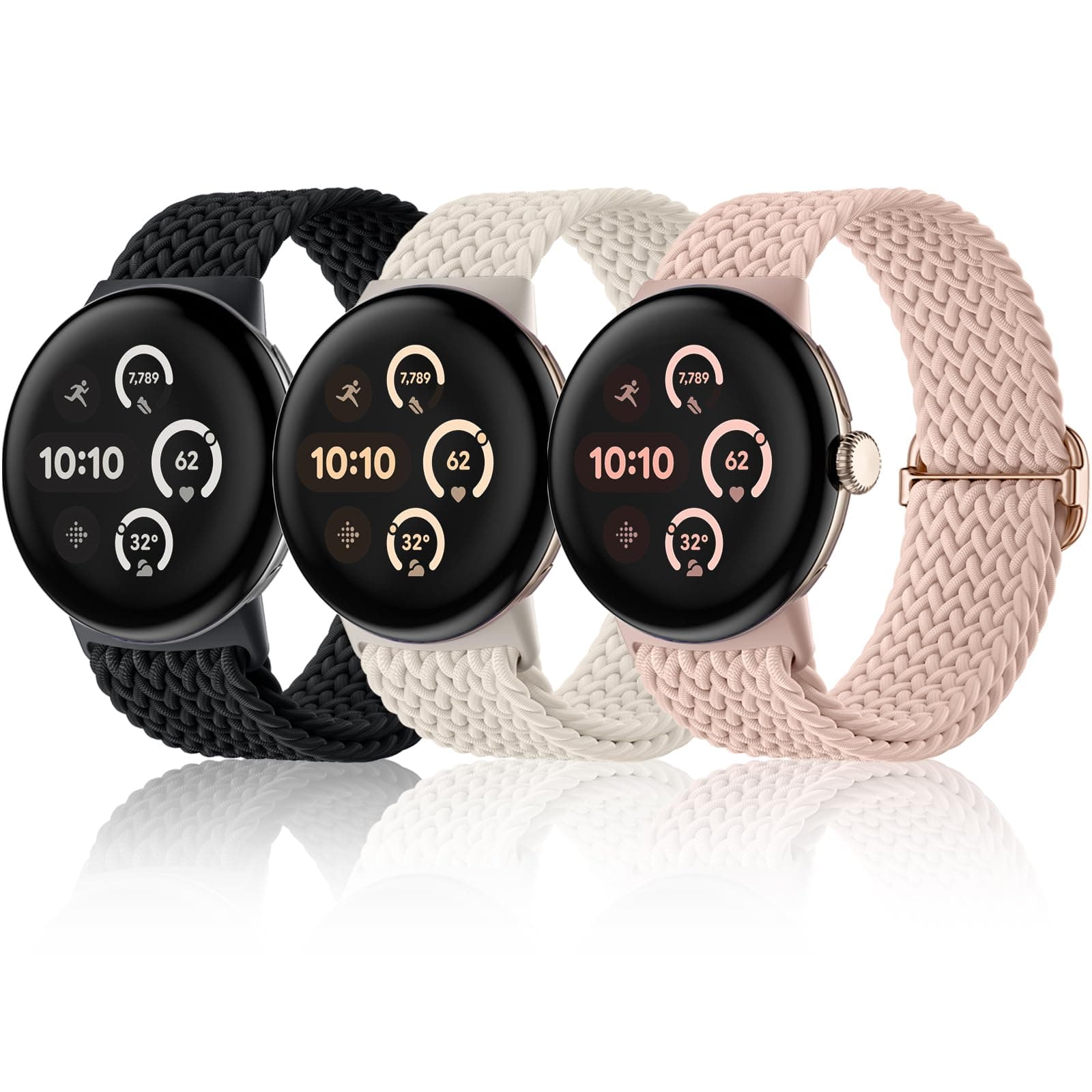 Maledan Braided Stretchy Band Compatible with Google Pixel Watch 4 3 41mm/ Pixel Watch 2 1 Band for Women Men, 3 Pack Soft Nylon Breathable Sport Replacement Strap for Google Smartwatch 41mm Accessory