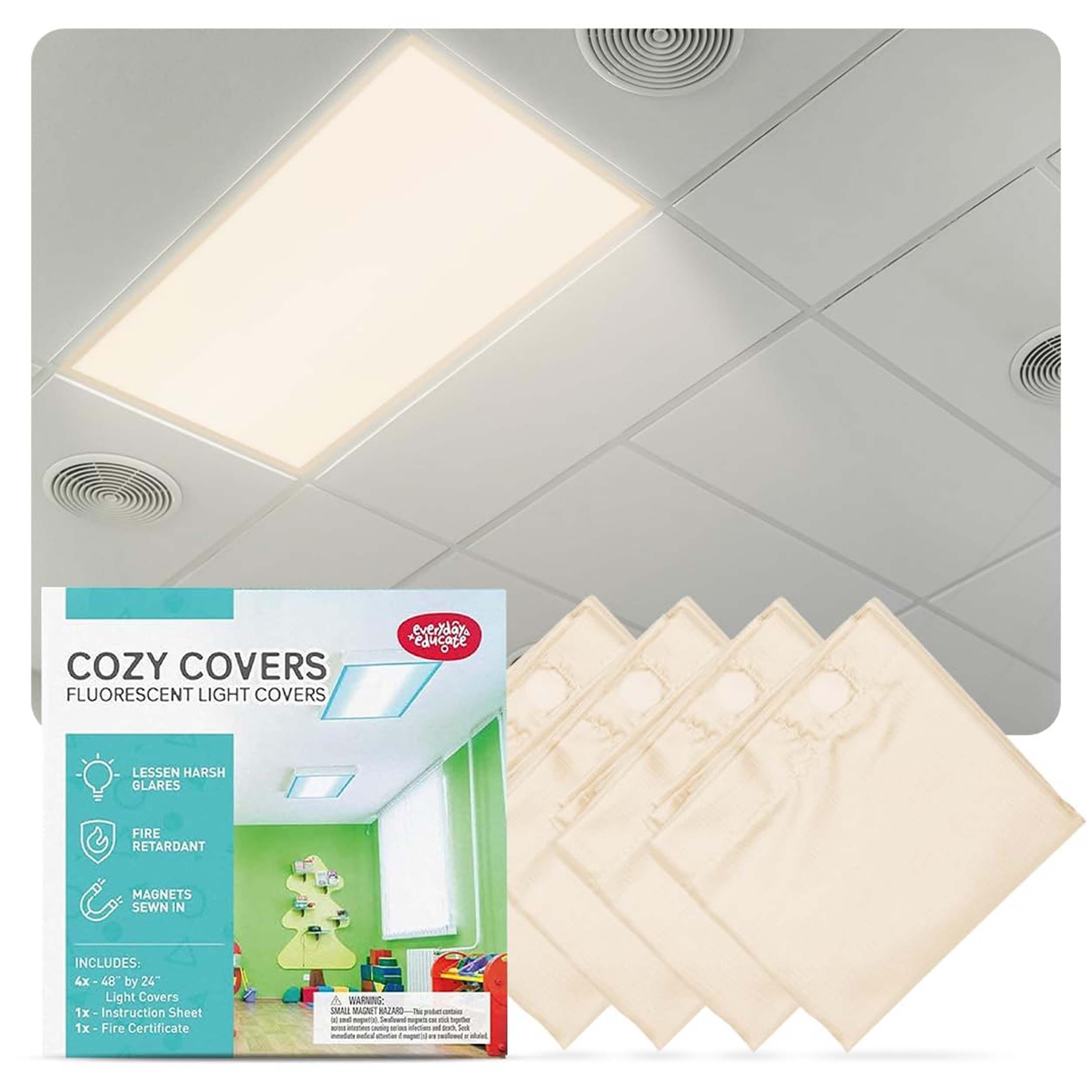 Fluorescent Light Covers for Ceiling Lights - Flicker & Glare Reducing Filters for Ceiling Lights - Overhead Light Covers - Ceiling Shade Filters for Classroom & Office - 48" x 24", Warm Yellow 4 Pack