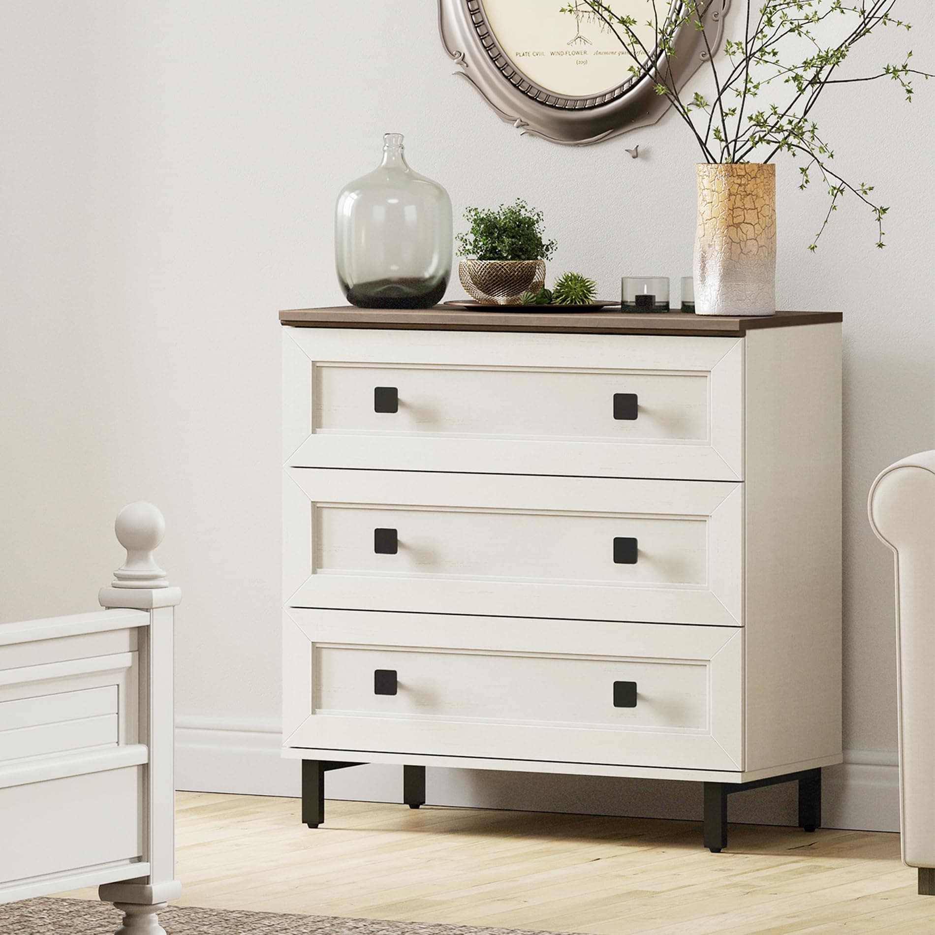 White Chest of Drawer Dresser, Modern White Accent Cabinet, Free Standing Cabinet, Wooden Buffet Sideboards for Bedroom, Kitchen,Home Office
