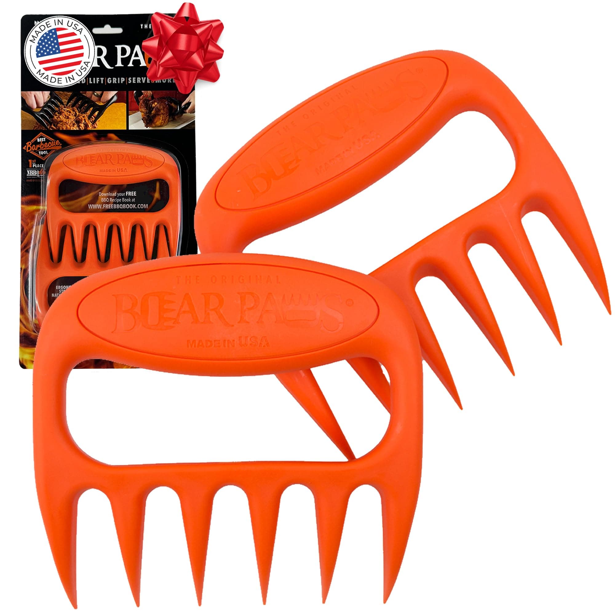 Bear Paws Meat Claws - The Original BBQ Meat Shredder Claws for Pulled Pork, USA Made - Easily Lift, Shred, Pull and Serve Pork, Chicken, Brisket and Turkey - Valentine’s Day Gifts for Men (Orange)