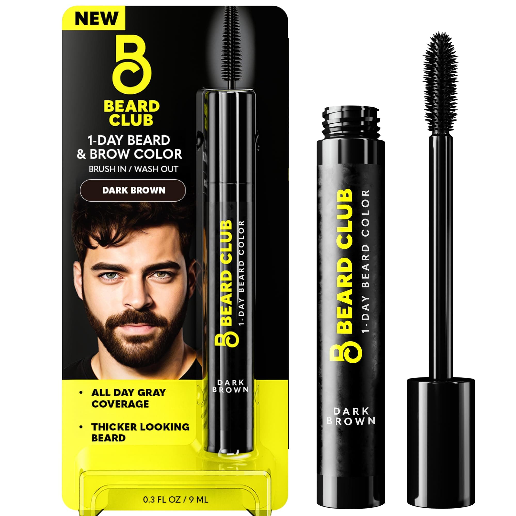 1 Day Temporary Beard Dye for Men - Dark Brown Beard, Mustache & Eyebrow Color for a Fuller, Well-Defined Look, Water & Sweat Resistant, Up to 30 Applications, 0.3 fl oz