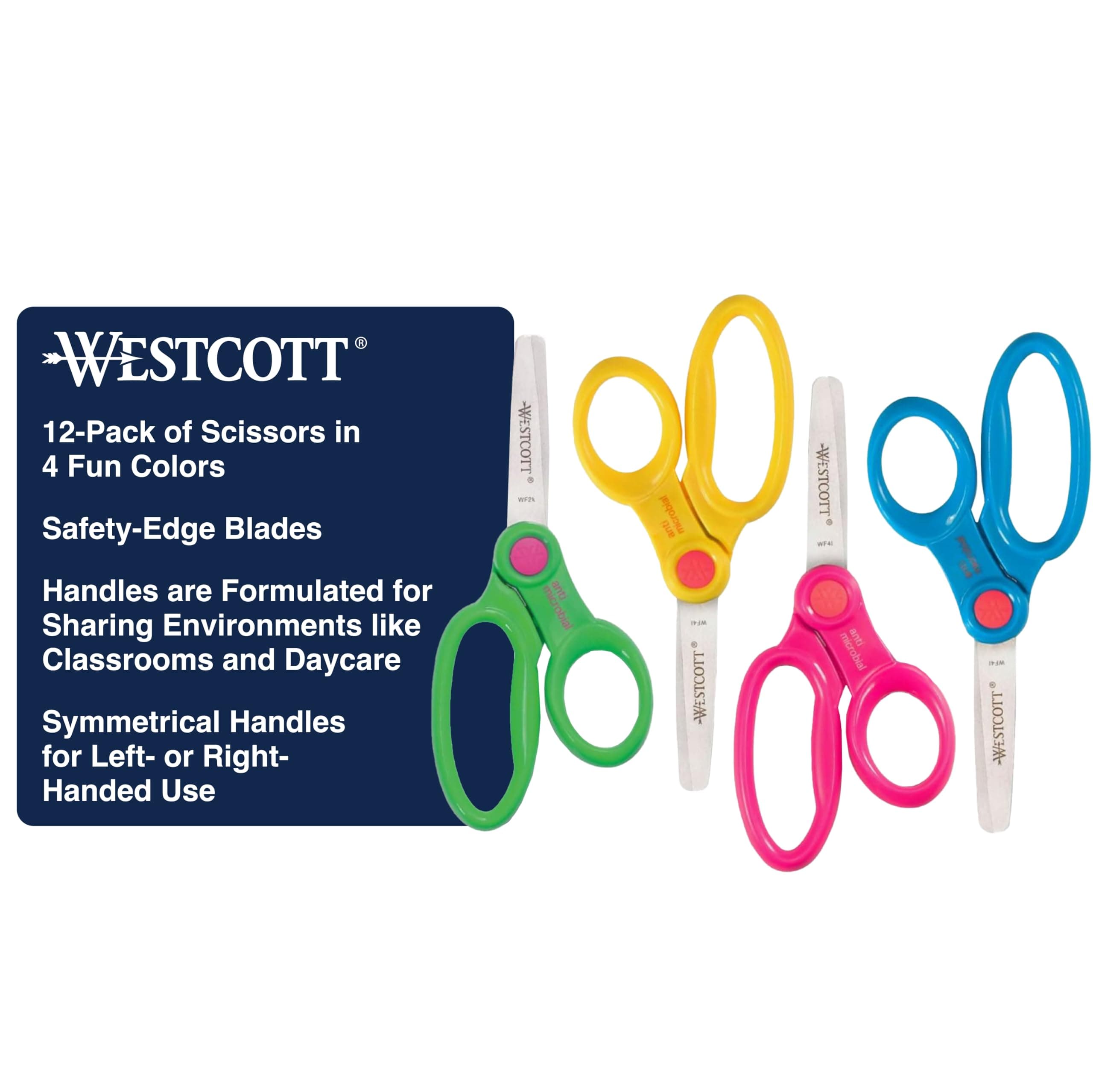14871 Right- and Left-Handed Scissors, Kids' Scissors, Back to School, Classroom Supplies, Ages 4-8, 5-Inch Blunt Tip, Assorted, 12 Pack