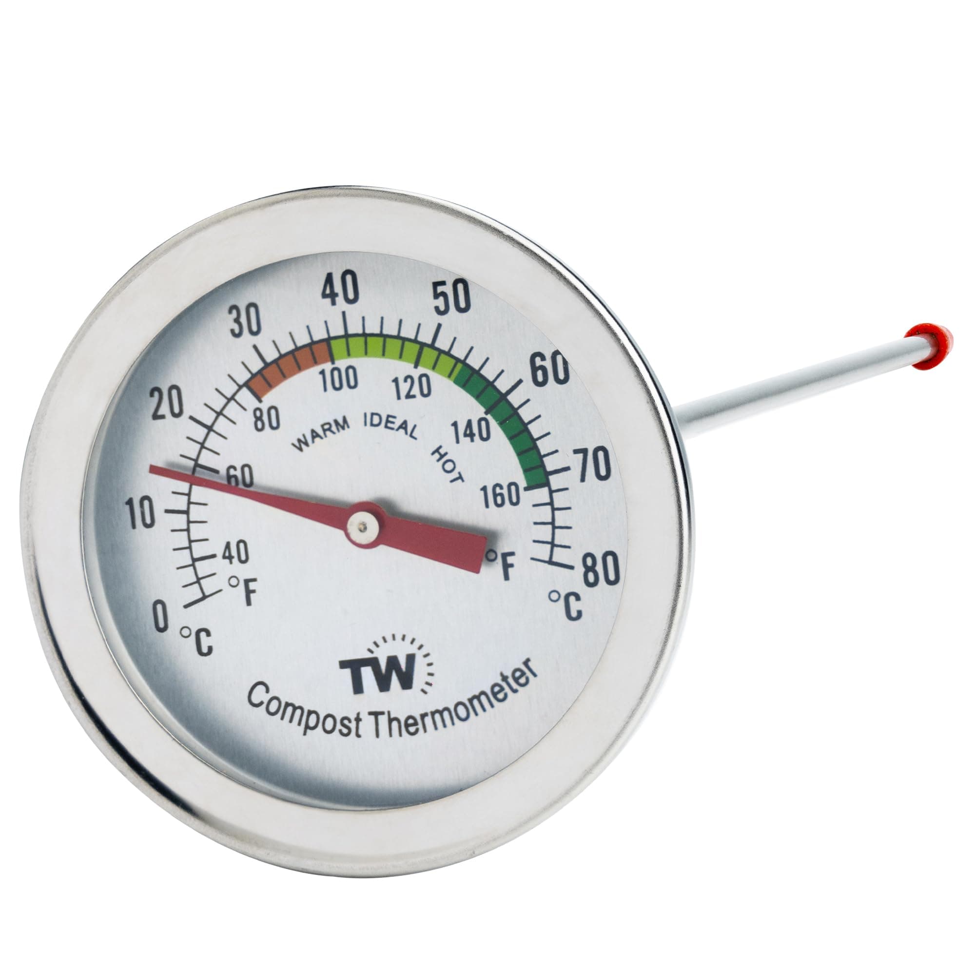 Compost Thermometer Soil - Stainless Steel Dial Thermometer for Home and Backyard Composting - 50mm Diameter C&F Dial, 295mm Temperature Probe