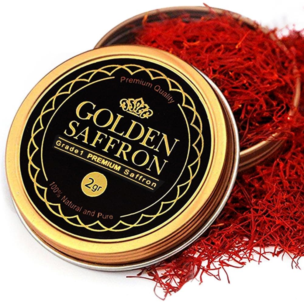 Golden Saffron, Finest Pure Premium All Red Saffron Threads, Grade A+ Super Negin, Non-GMO Verified. For Tea, Paella, Rice, Desserts, Golden Milk and Risotto (2.0 Grams)