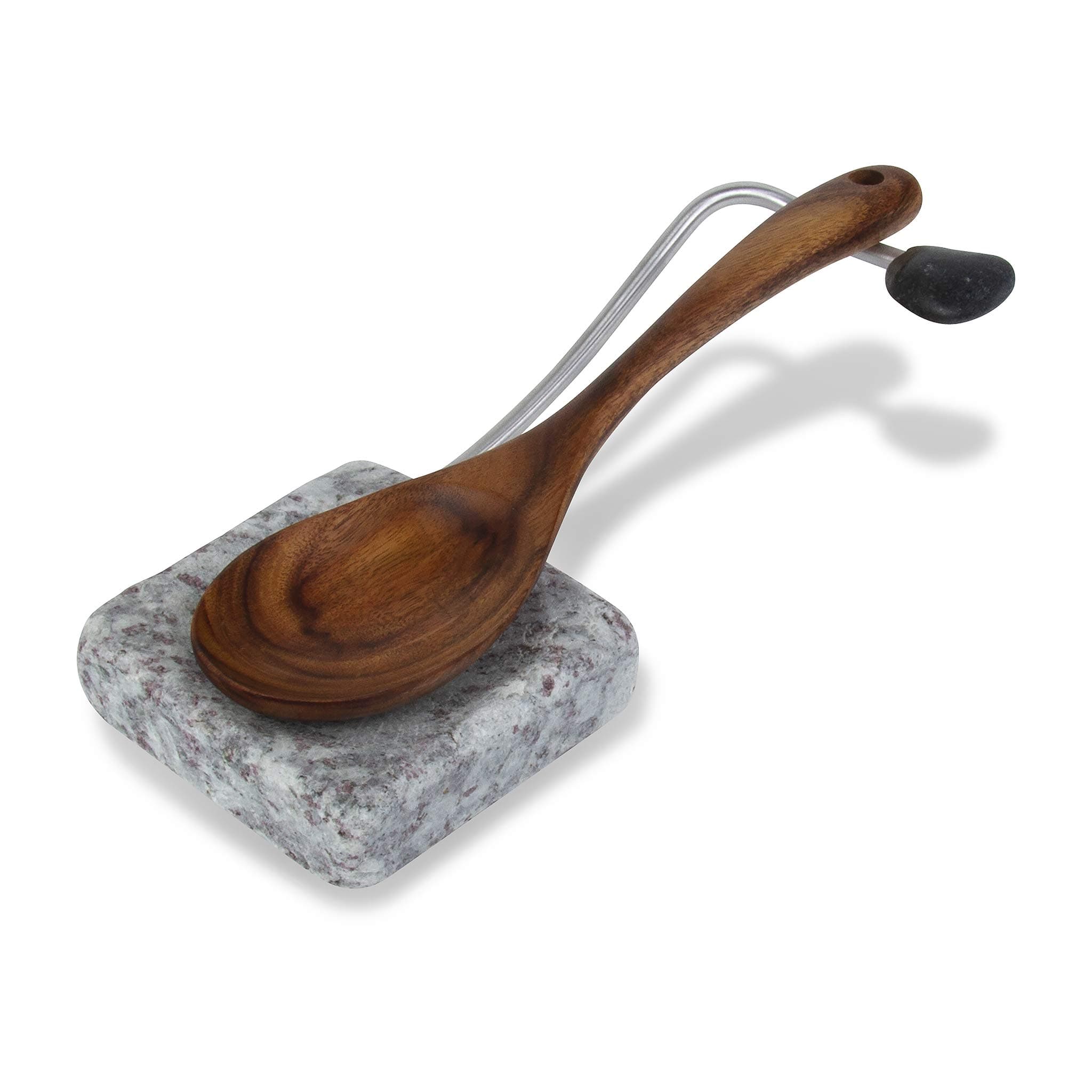 Sea Stones Nestle - Granite, Multipurpose, Kitchen Utensil Rest with Wooden Utensil - Perfect for Dining Tables, Counter Tops & More - Use for Ladles, Spoons and other Cooking Essentials - 2 pc