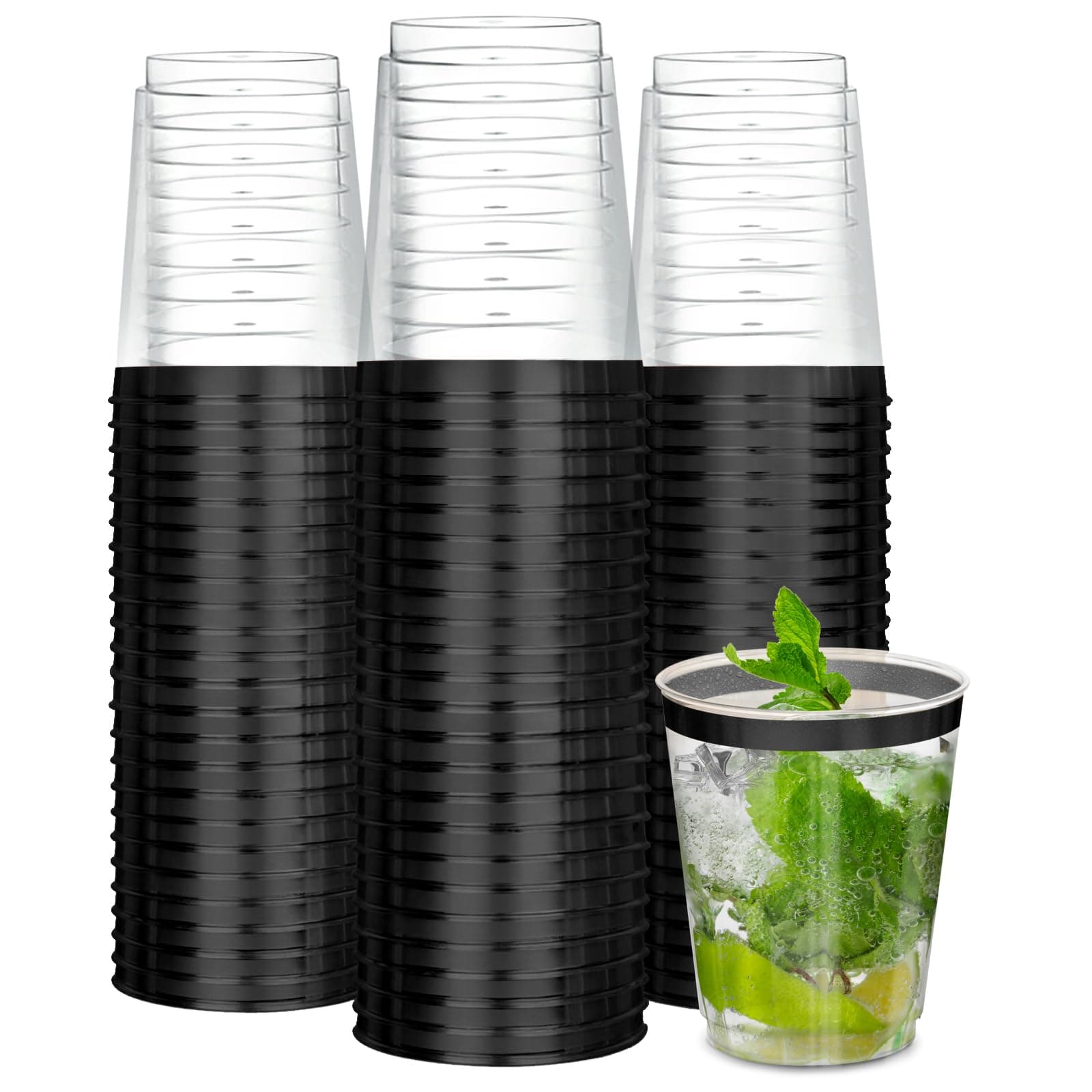 R-kayHeavy Duty 10 OZ Disposable Cups, Black Plastic Cocktail Glasses