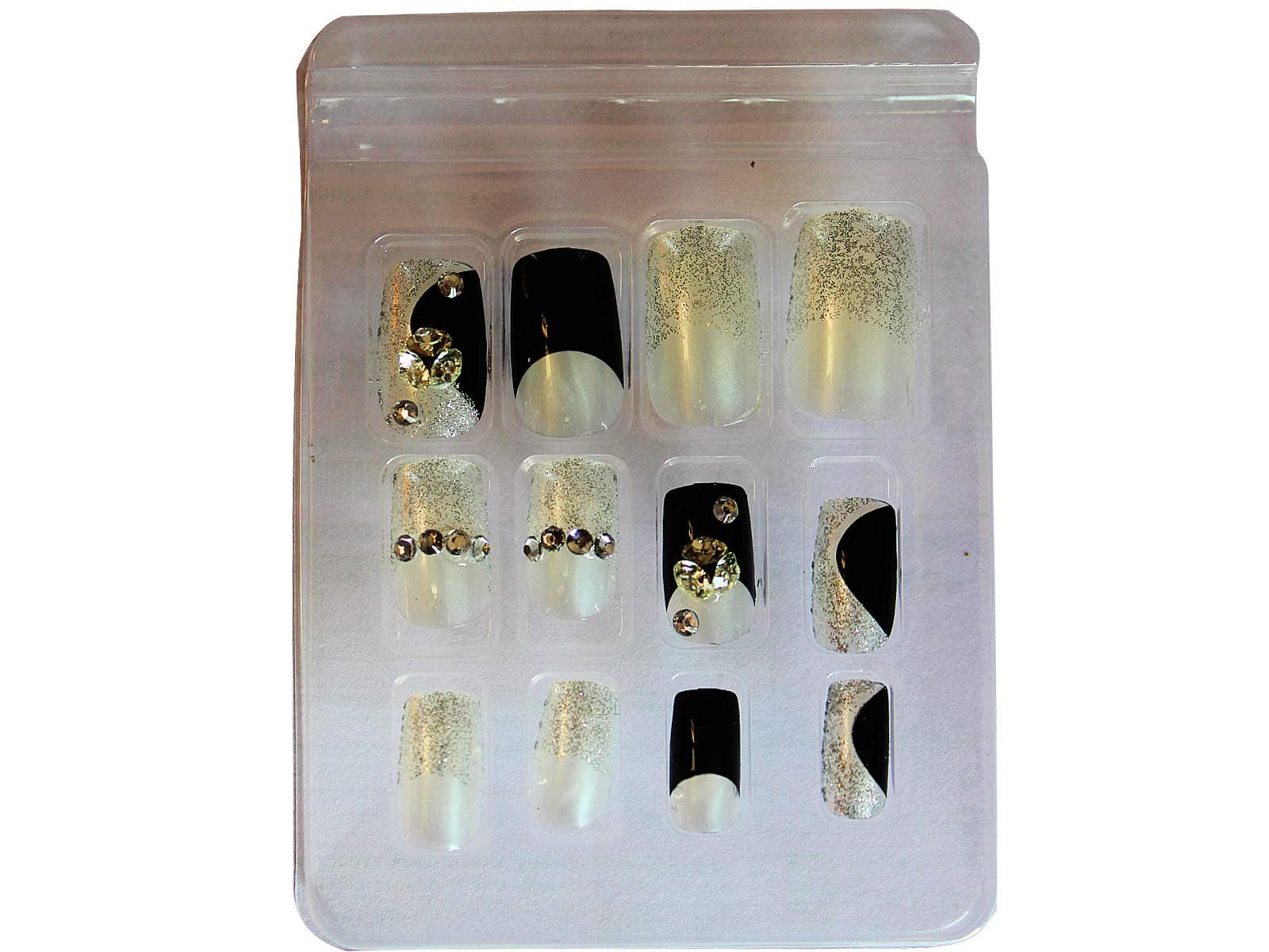 AyA Fashion Women's Self adhesive/Pre - Glued Professional Quality Pre Designed False Artificial French Nails studded with stones (Multicolor,Set of 12 pcs)