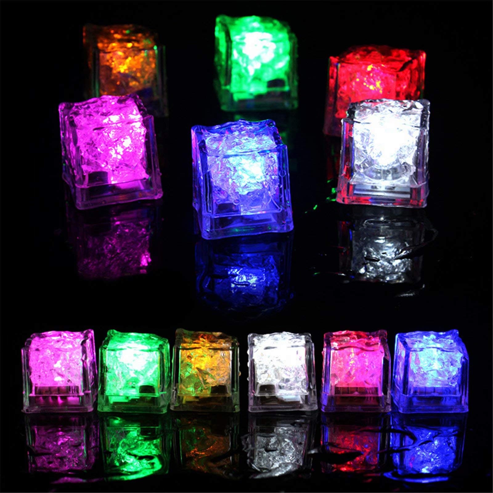 Waterproof Led Ice Cube,12 Pack Multi Color Flashing Glow in The Dark LED Light Up Ice Cube for Bar Club Drinking Party Wine Wedding Decoration