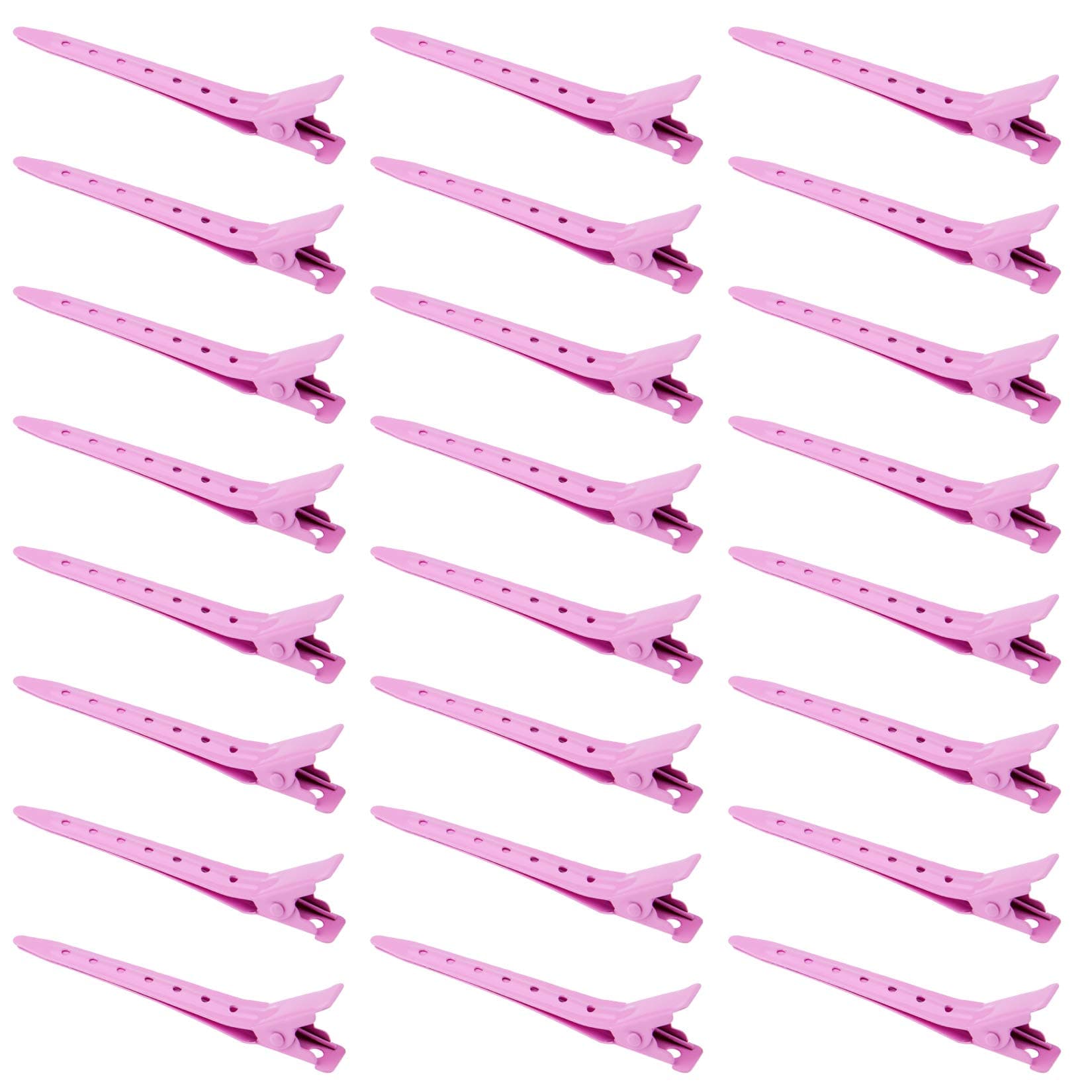 Bantoye 24 Packs Duck Bill Clips, 2.75 Inches Rustproof Metal Alligator Curl Clips with Holes for Hair Styling, Hair Coloring, Pink