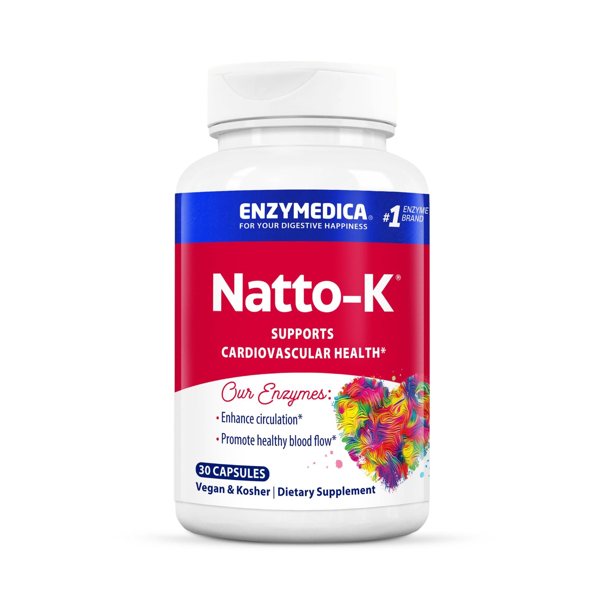 ENZYMEDICA - Natto-K (30 Capsules) | Therapeutic Enzymes Supplements | Nattokinase Systemic Proteolytic Enzymes Blend for Cardiovascular Health, Nutrient Supplements, Gut Health Supplement, Vegan