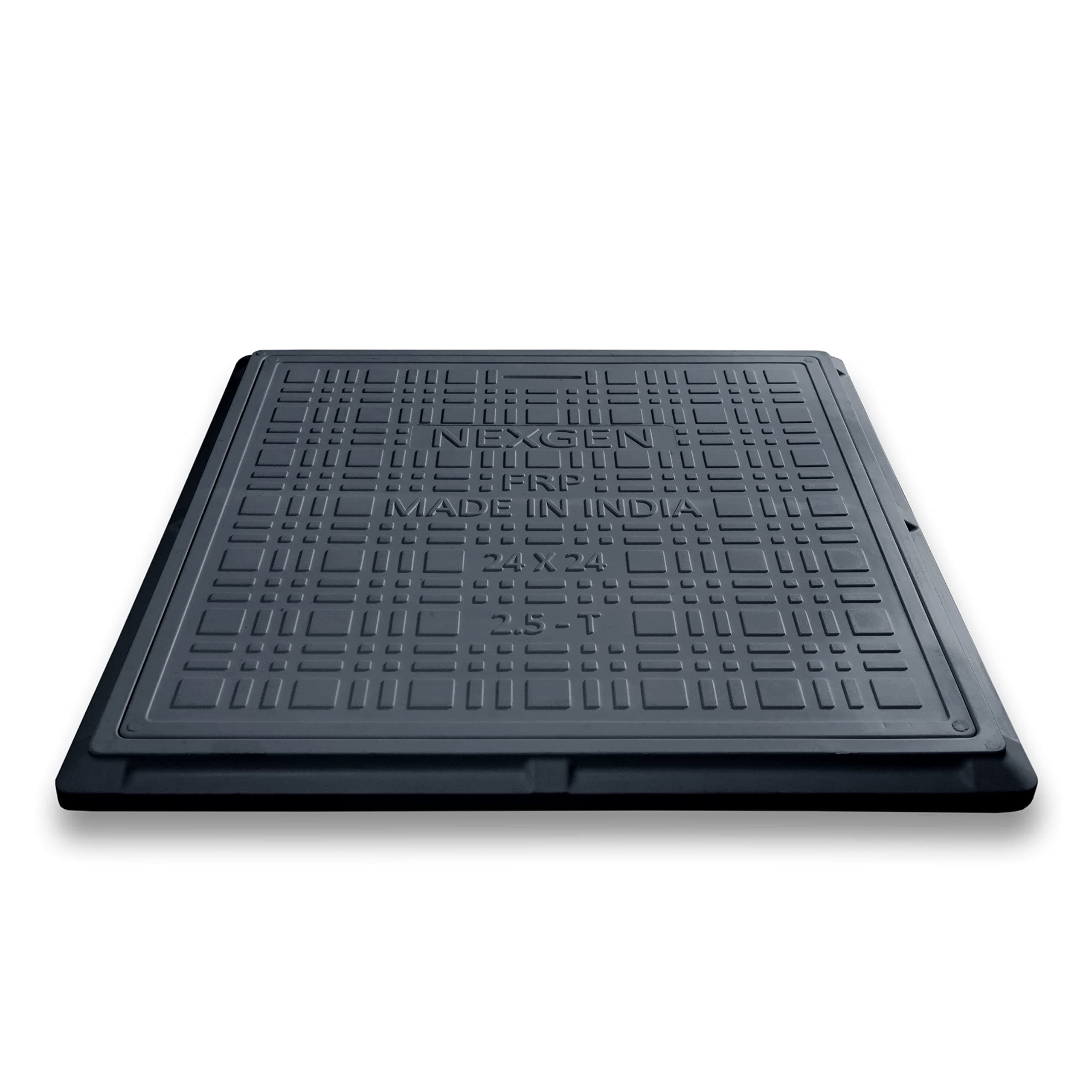 NEXGEN Fiber Reinforced Polymer (FRP) 2.5 Tons Capacity Manhole Cover | Chamber Cover | Sump Cover, 24 x 24 inch (Frame: 24 X 24 Inch, Inner: 20 x 20 inch) (Cement Grey)
