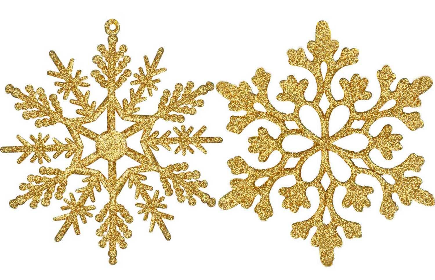 36PCS Plastic Glitter Snowflake Ornaments for Christmas Tree and Winter Wonderland Party Decorations, 4 Inch Gold
