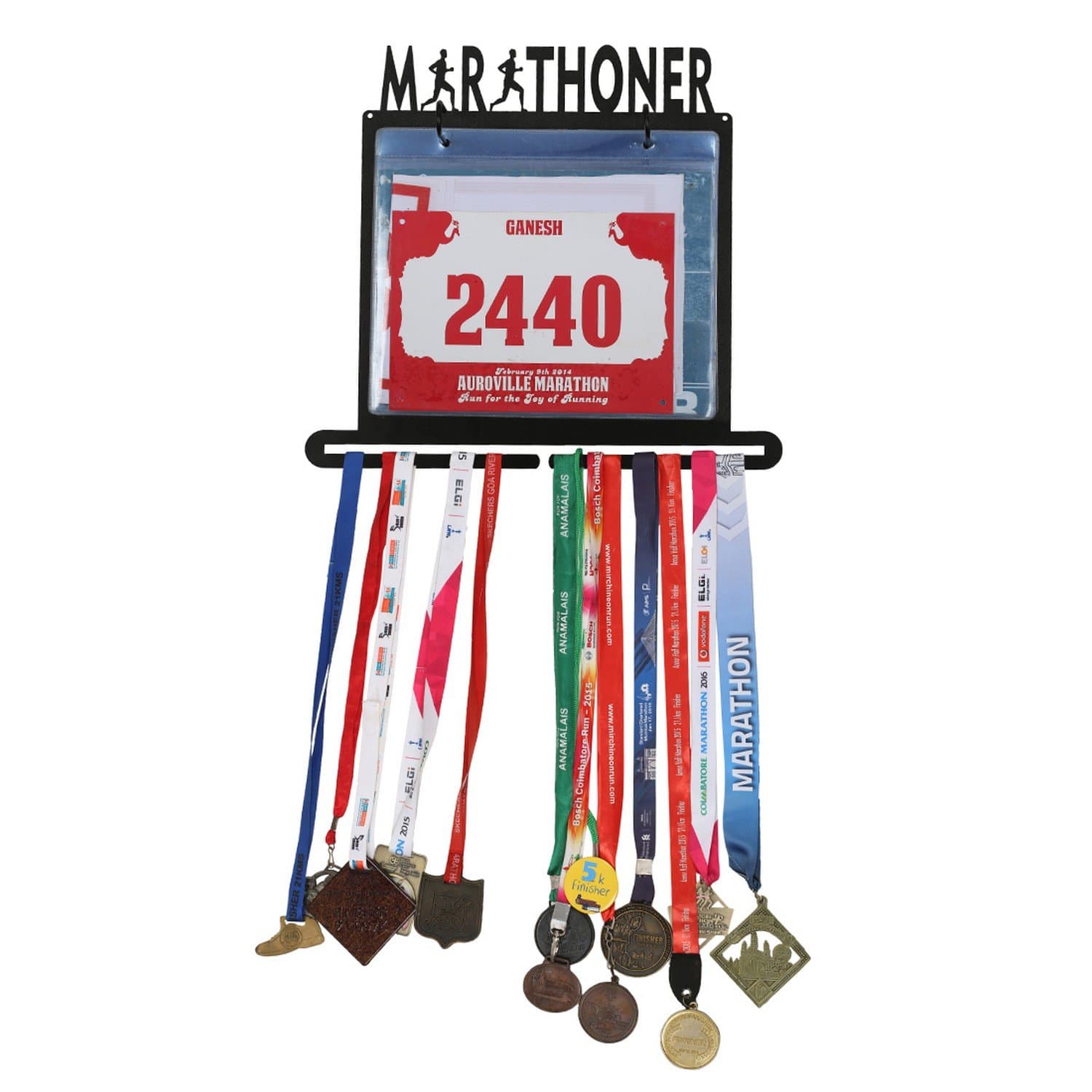RUNWYND Marathoner All in One Medal Hanger & Bib Display Unit - Black (35 cm x 33 cm)