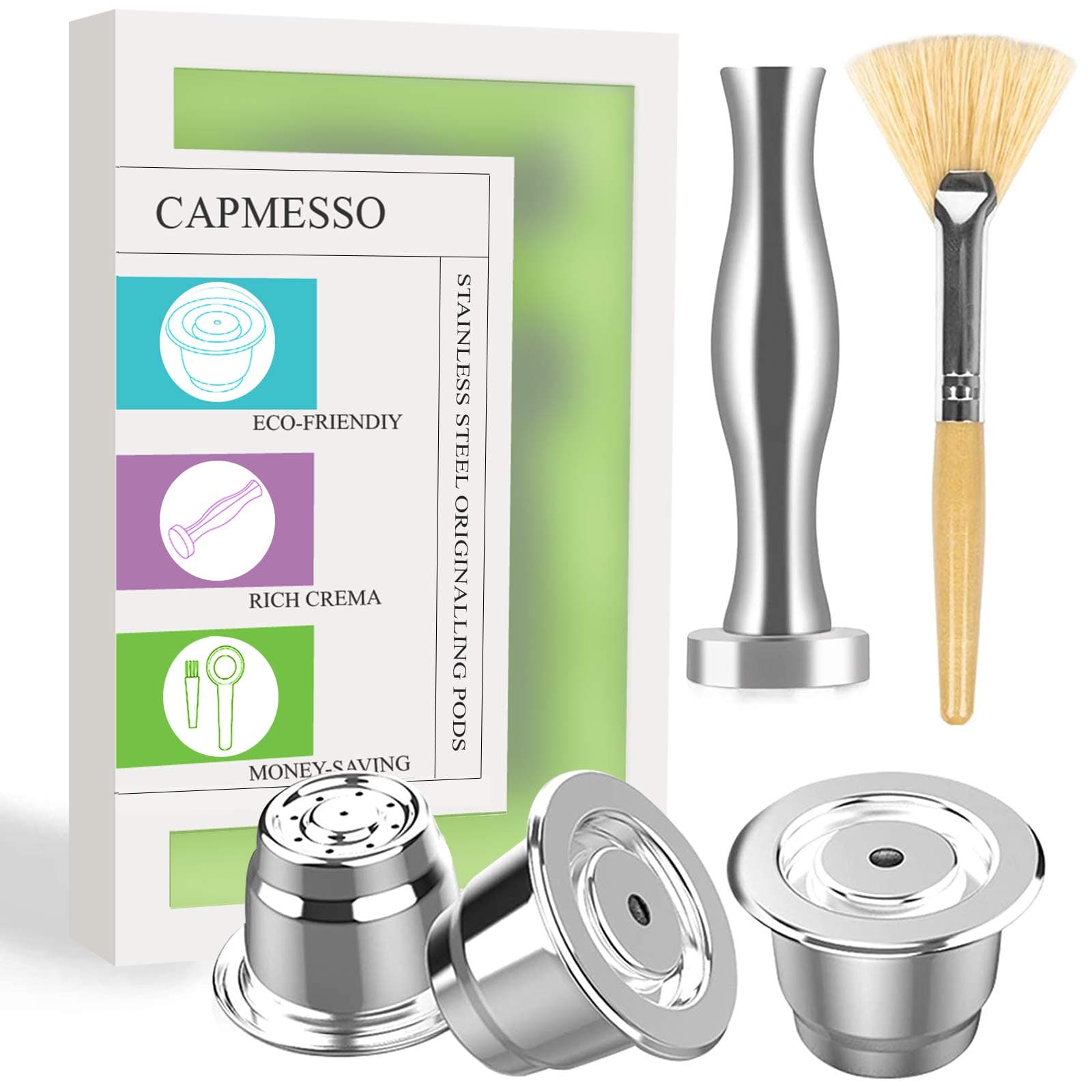 CAPMESSO Reusable Coffee Capsules Refillable Originalline Pod Stainless Steel Compatible with Nespresso OriginalLine Machines (Upgraded Creamy Version- 3 pod set)