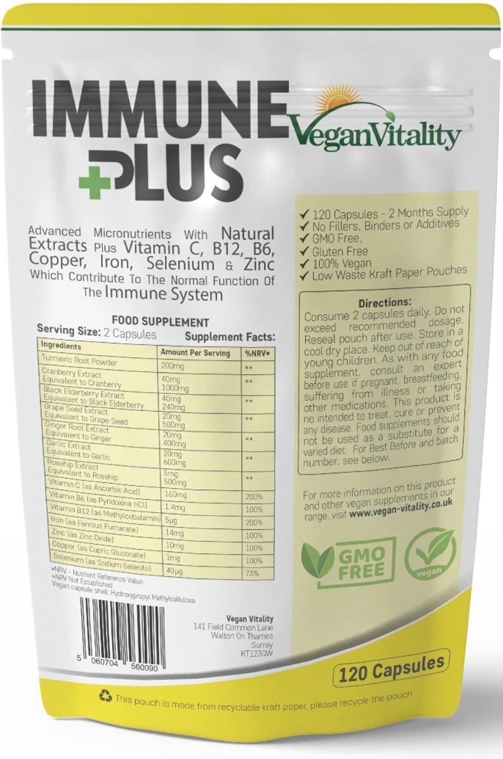 – Immune System Booster Supplement - 120 Capsules with 14 Immune System Vitamins & Natural Extracts Including Vitamin C, Zinc, Turmeric, Selenium, Ginger, Cranberry, Elderberry, Garlic, Vitamin B12 & B6